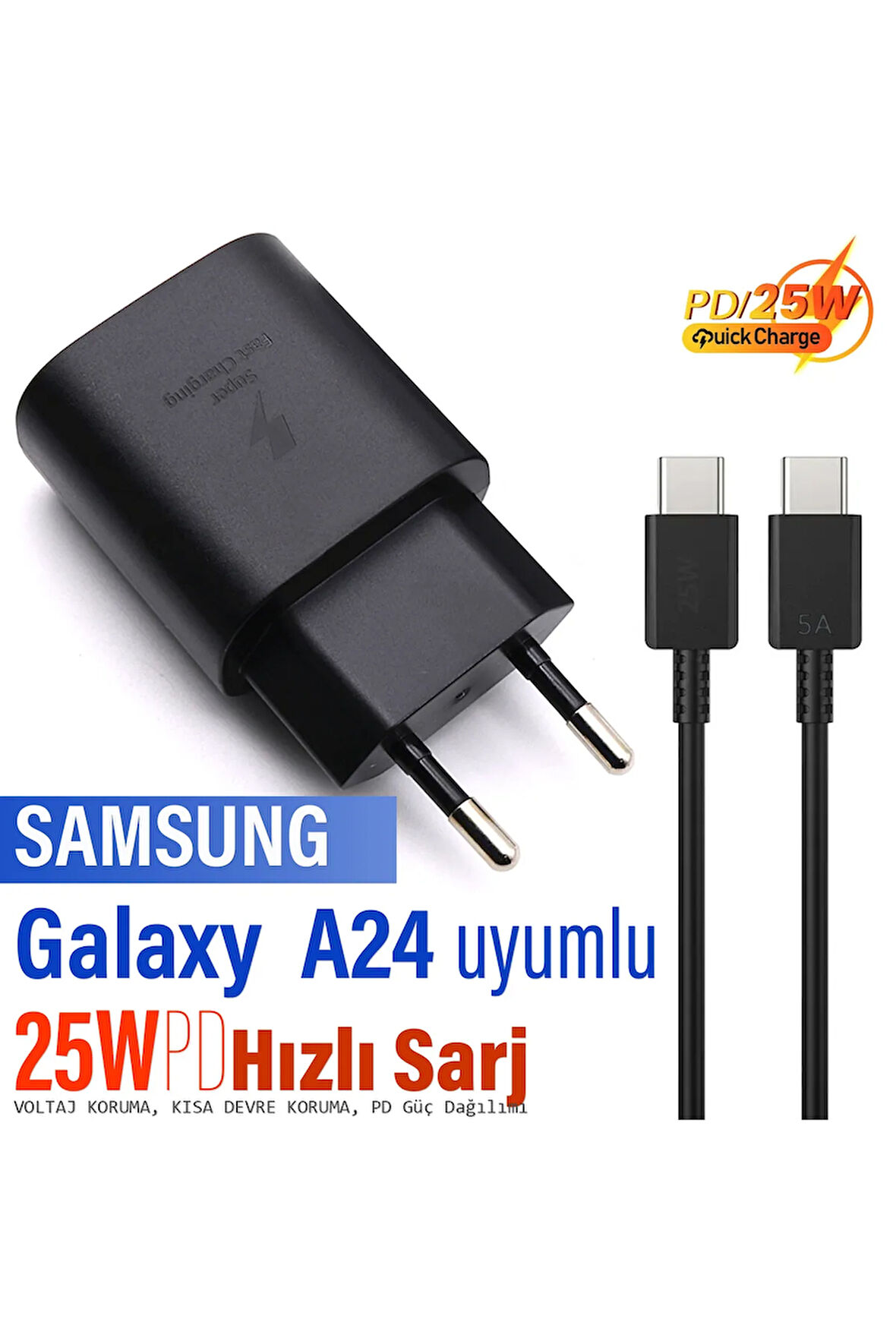 A24 Şarj Aleti ve Kablosu 25W HIZLI Şarj Type C Kablo