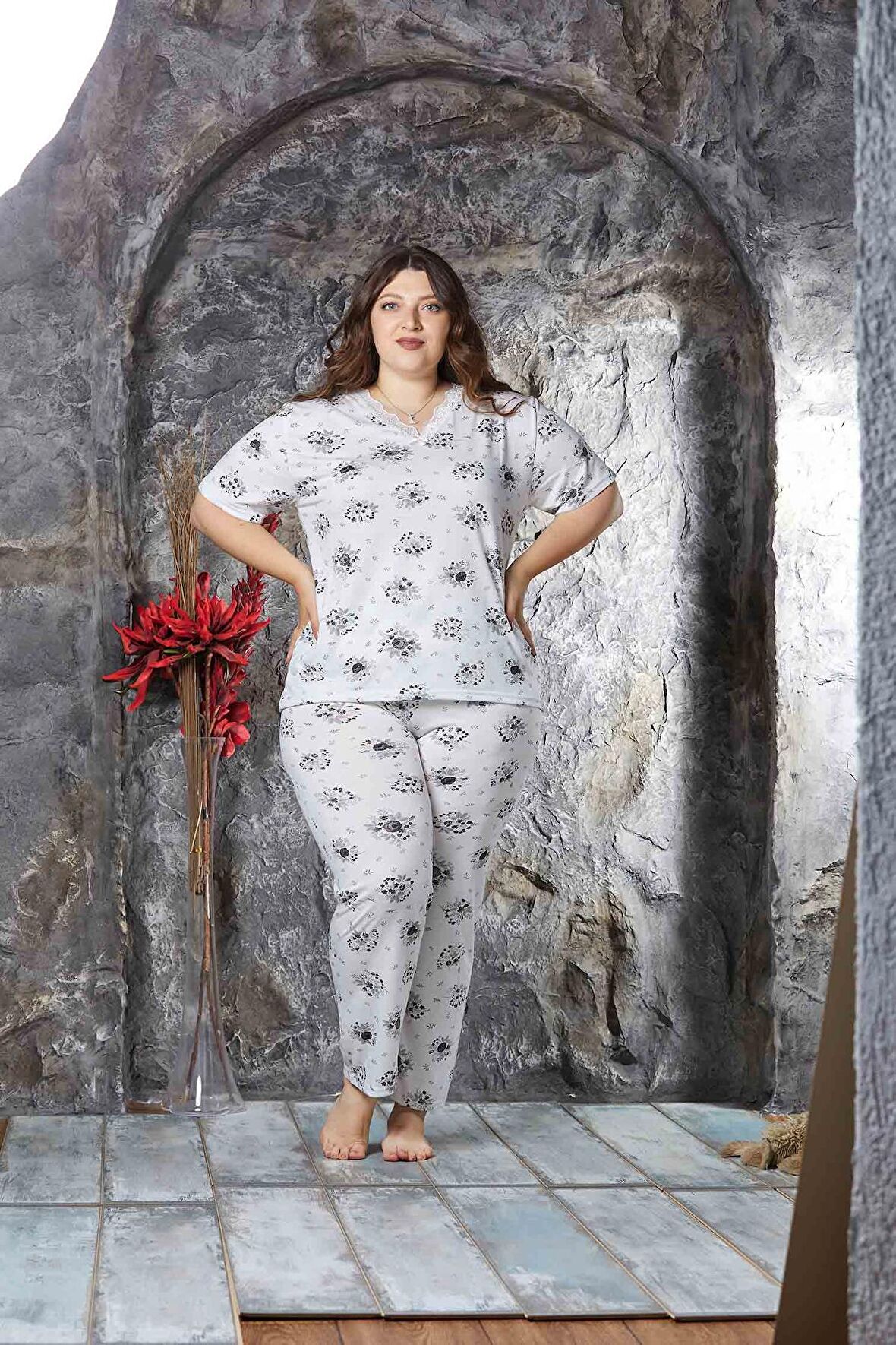 Nisanca Bambu Büyük Beden Yazlık Kadın Kısa Kol Pijama Takımı