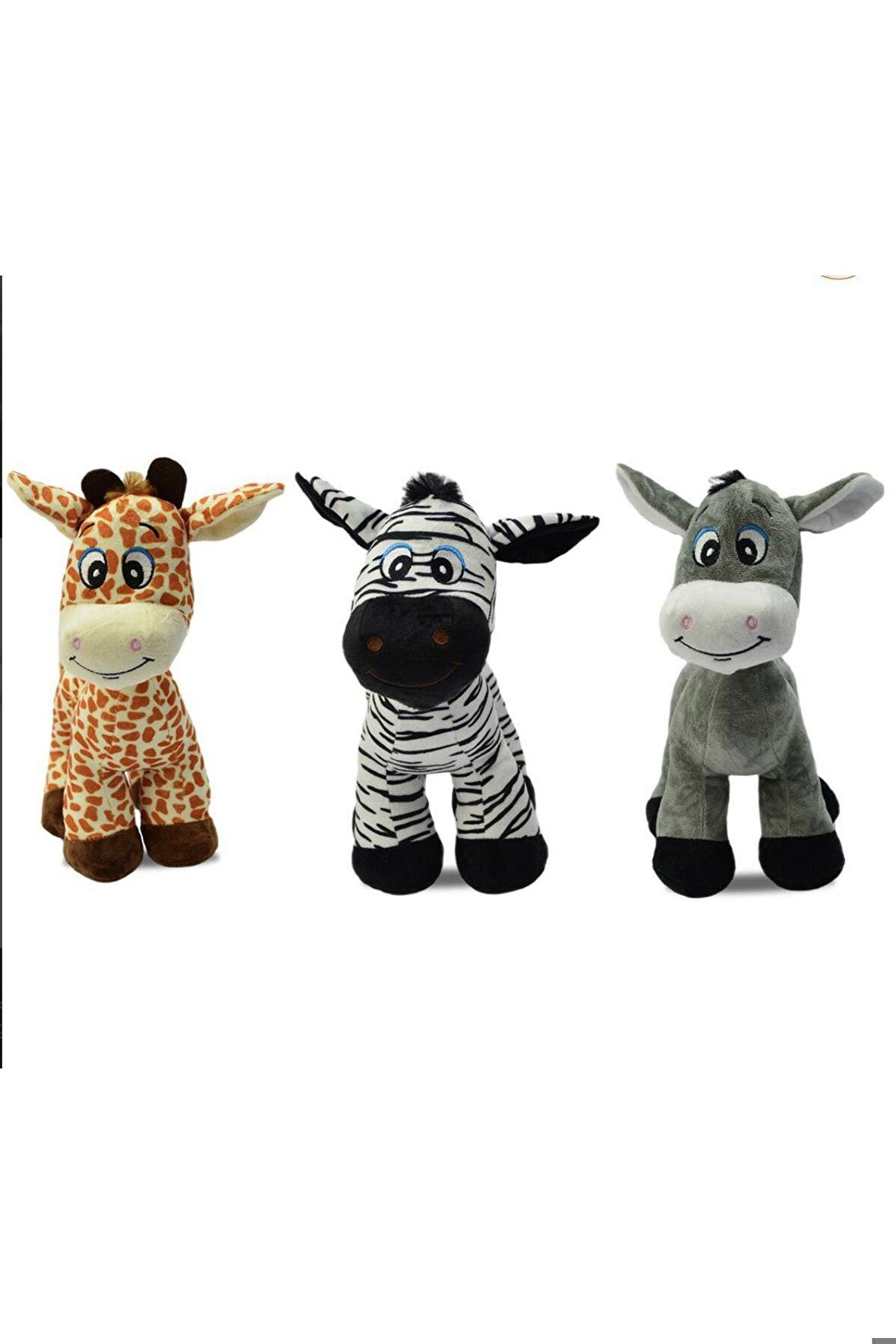 Peluş Oyuncak Sevimli Zebra-zürafa-eşşek 30 Cm 3 Adet