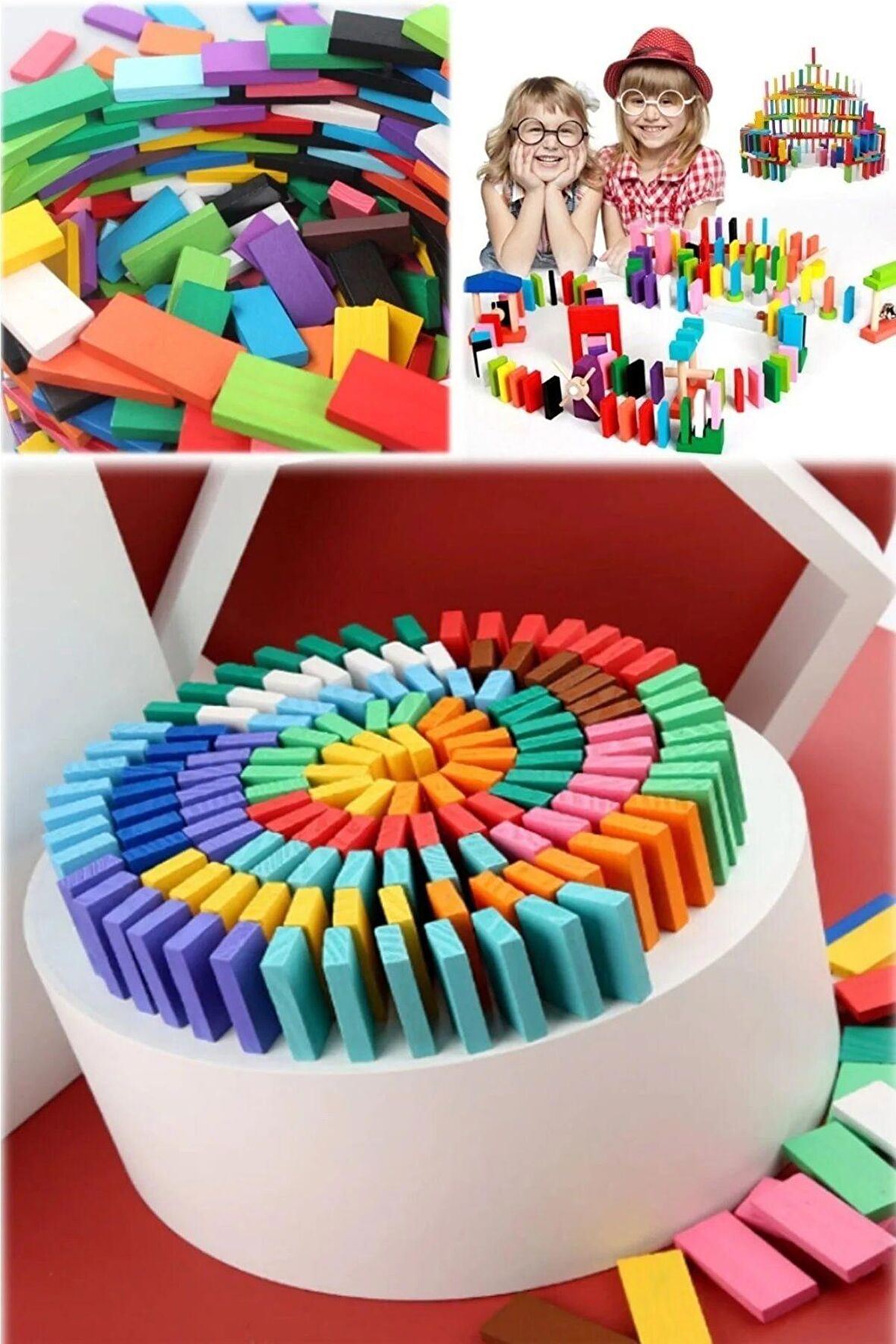 Ahşap Domino Taşları 100 Parça Renkli Eğitici Domino