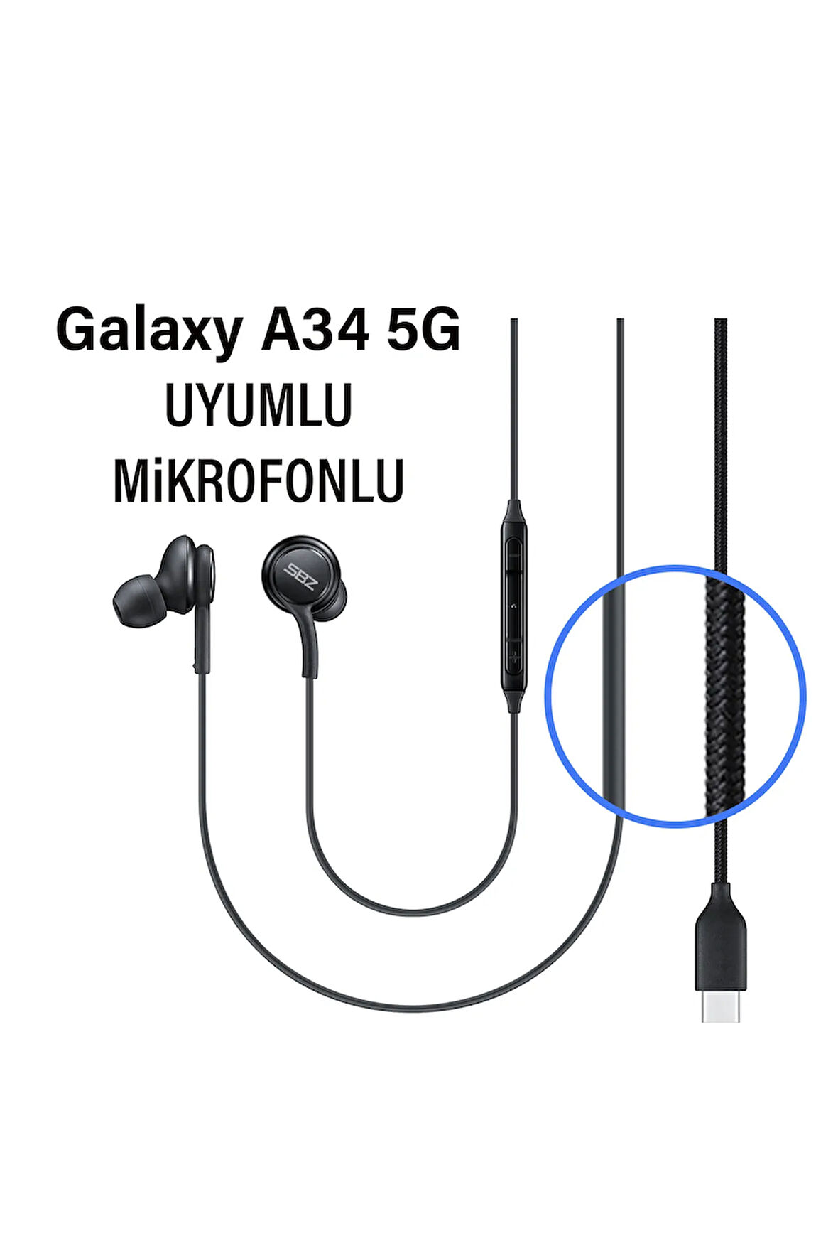 Samsung A34 Kulaklık Samsung Galaxy A34 5G Uyumlu Type C Kulaklık Mikrofonlu