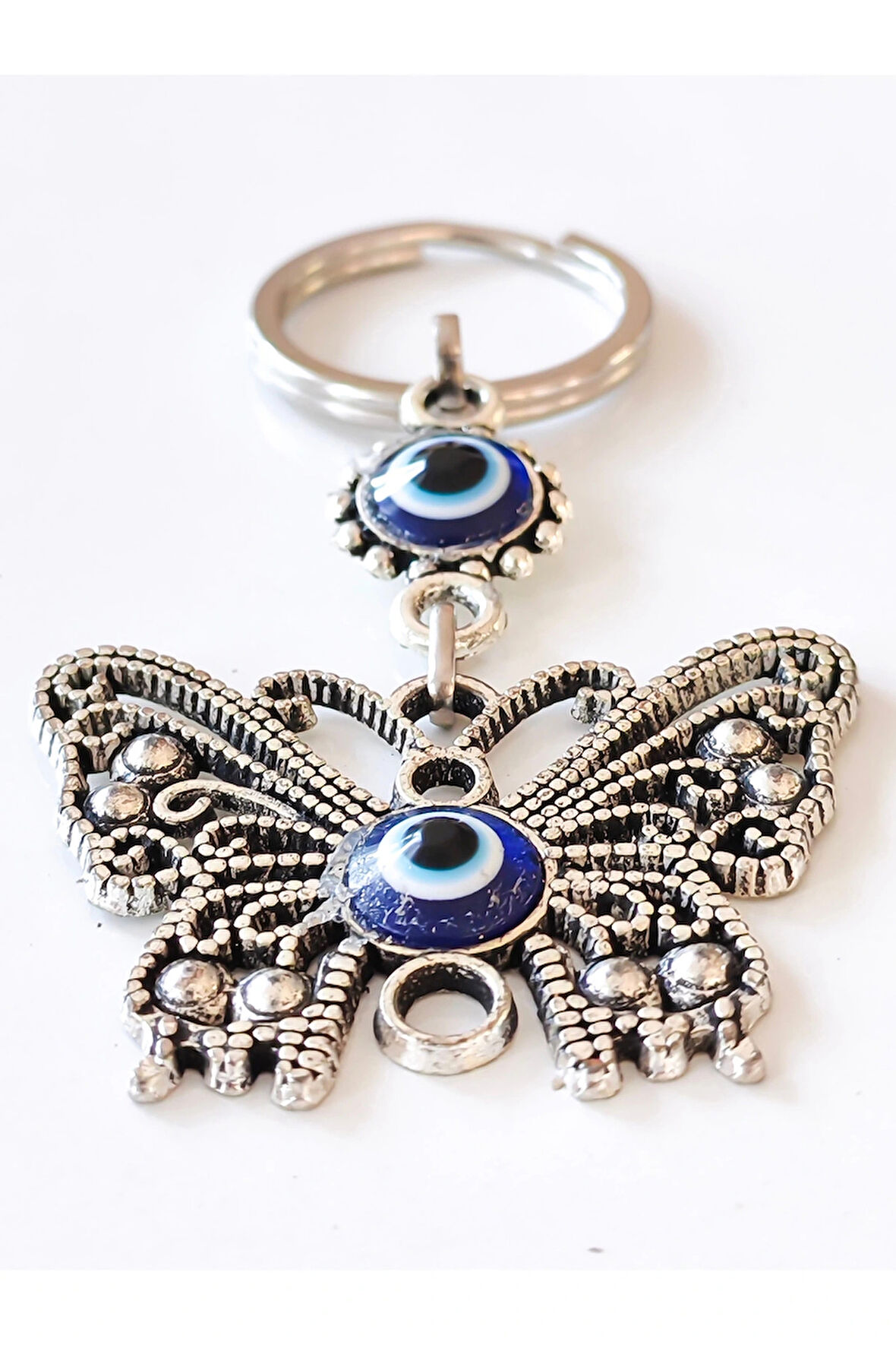 Kelebek Figürlü Nazar Boncuklu Zarif Metal Anahtarlık