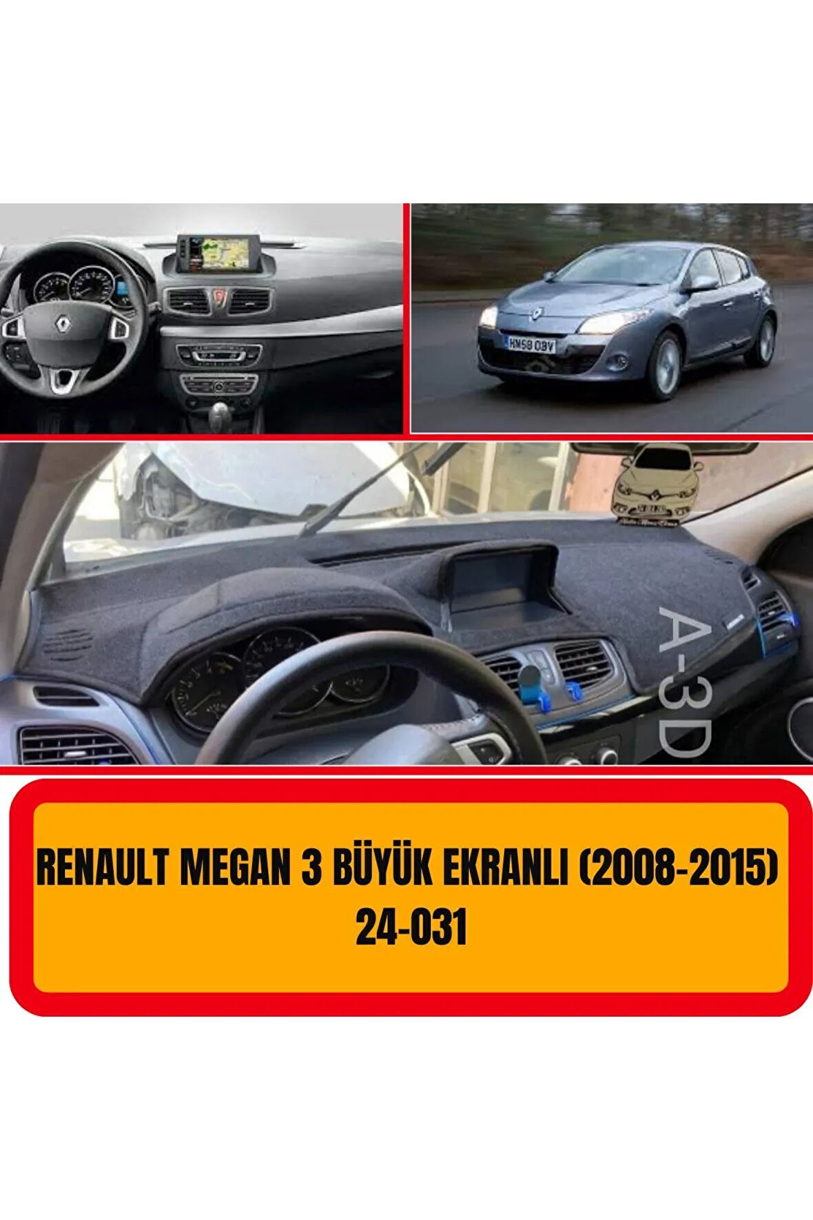 Renault Megane 3 2008-2015 Ekranlı Ön Gögüs Panel Torpido Koruma Koruyucu Kilifi Halisi Örtüsü