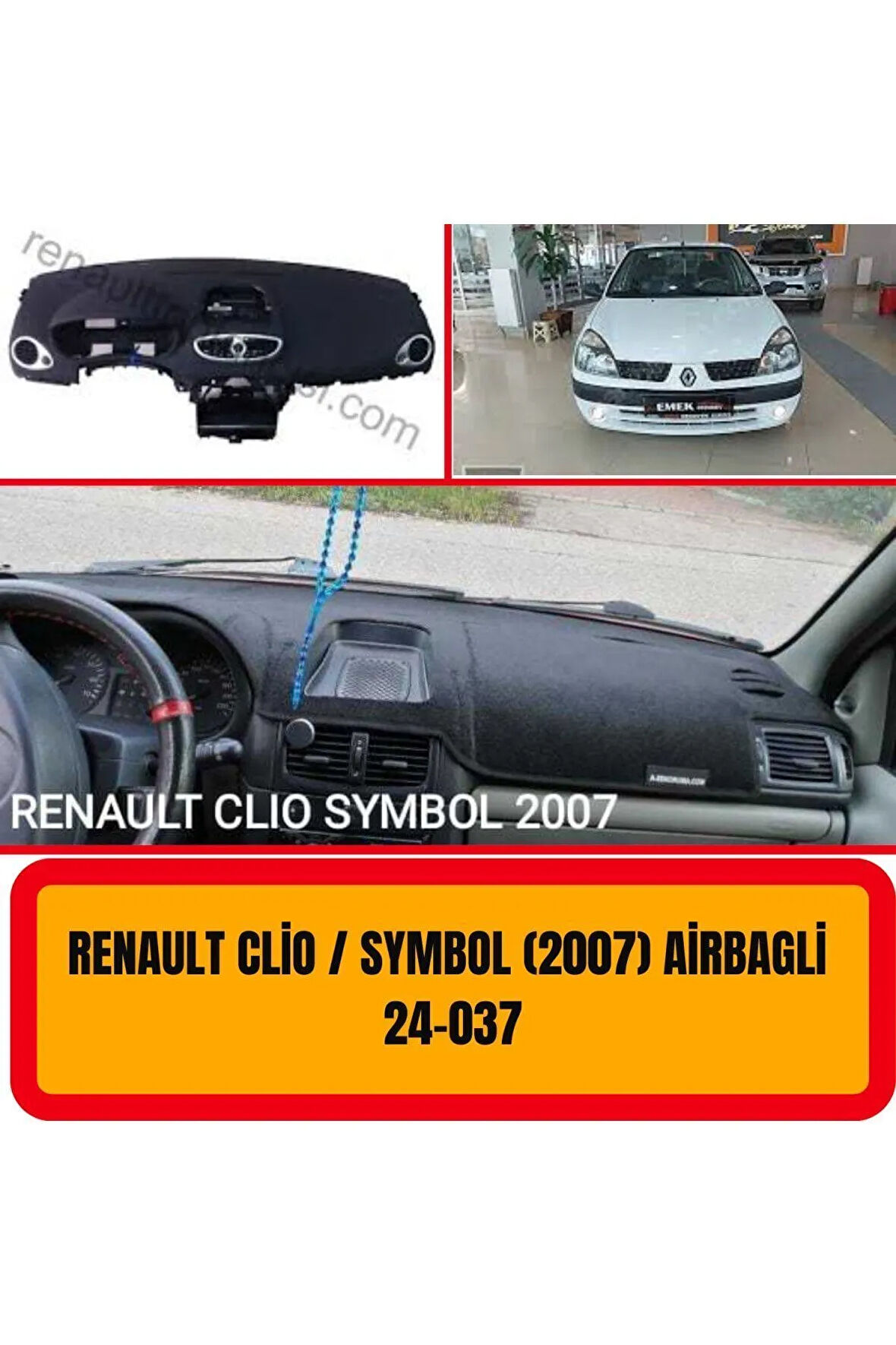 Renault Symbol Clio 2007 Airbaglı Ön Örtüsü Göğüs Panel Torpido Koruma Koruyucu Kılıfı Halısı