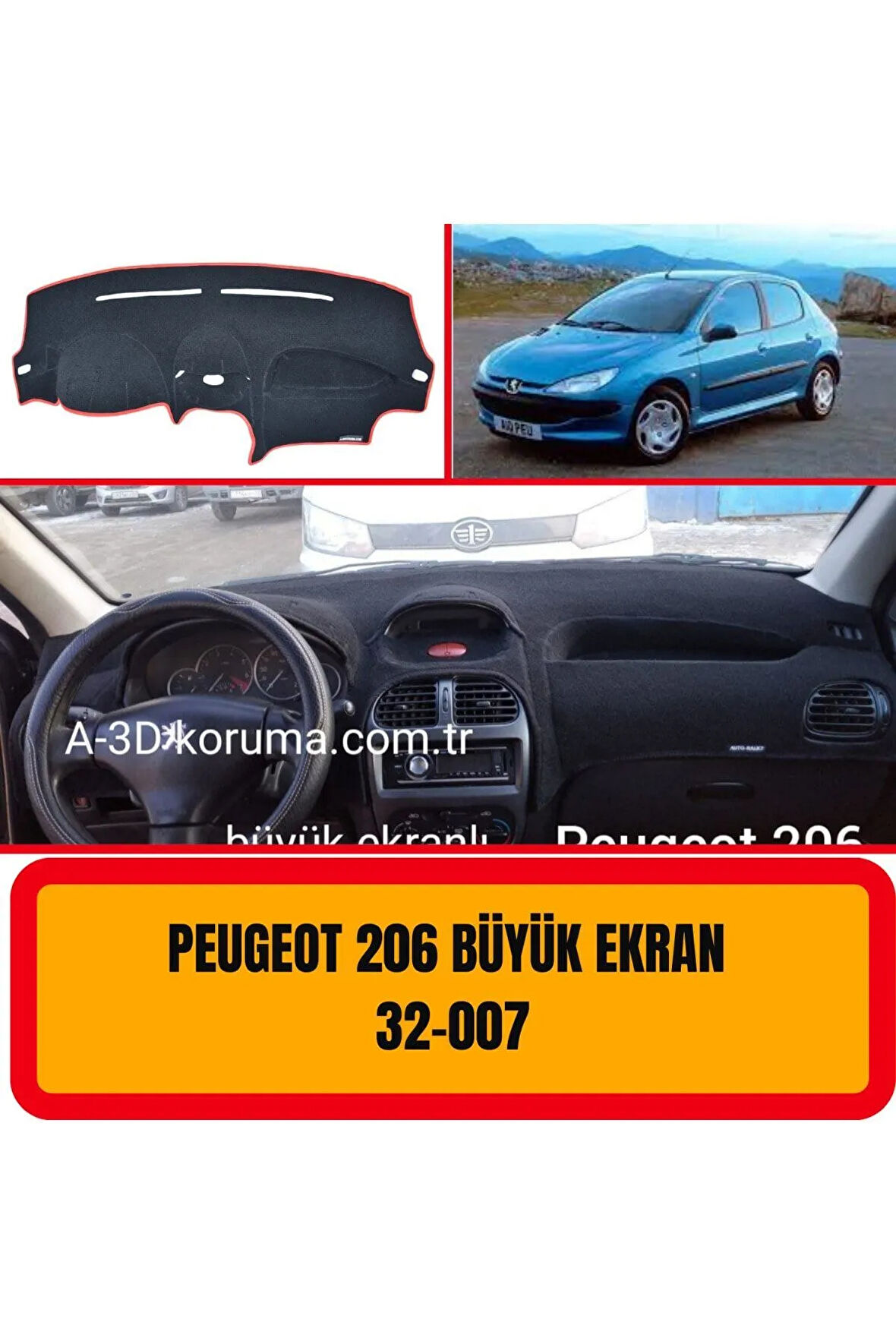 Peugeot 206 Büyük Ekran Ön Gögüs / Panel / Torpido Korumasi / Kilifi / Halisi / Koruyucu / A3d/ 3d