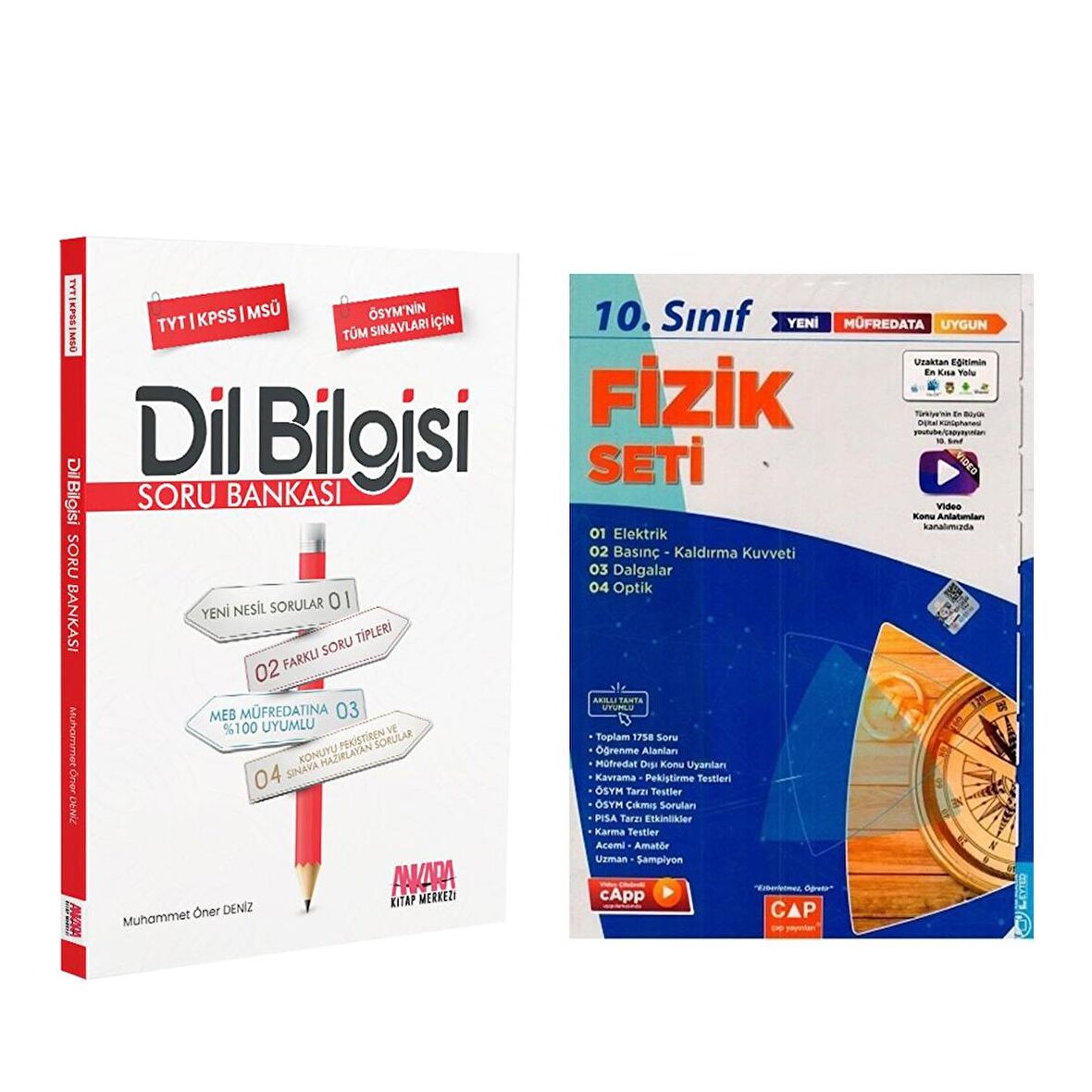 Çap Yayınları 10.Sınıf Anadolu Lisesi Fizik Seti ve AKM Dil Bilgisi Soru Bankası Seti 2 Kitap