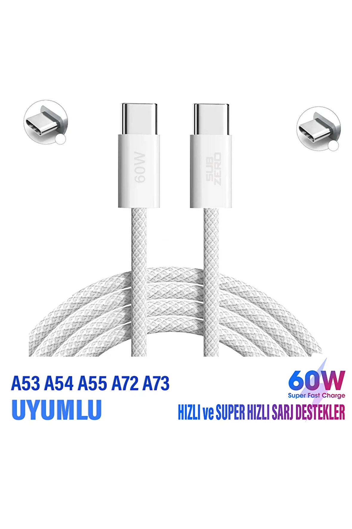 Samsung A53 A54 A55 A72 A73 Hızlı Şarj Kablosu Type-C to Type-C Şarj Kablosu 60W