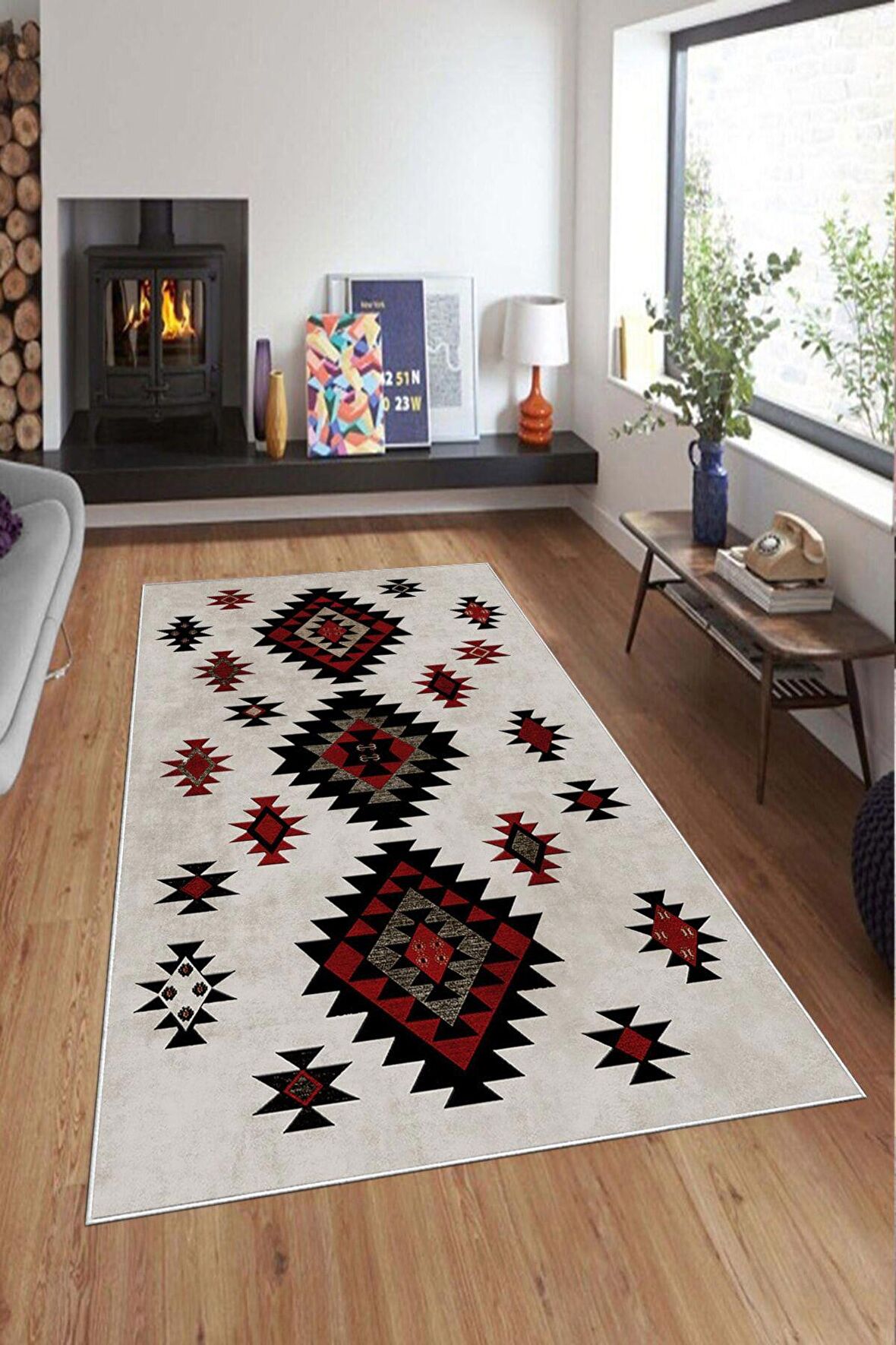 Kırmızı Deko Deri Kaymaz Taban Modern Salon Saçaksız Halı A133