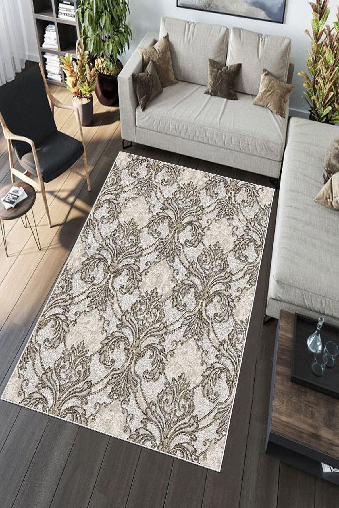 Vizon Deko Deri Kaymaz Taban Modern Salon Saçaksız Halı A141