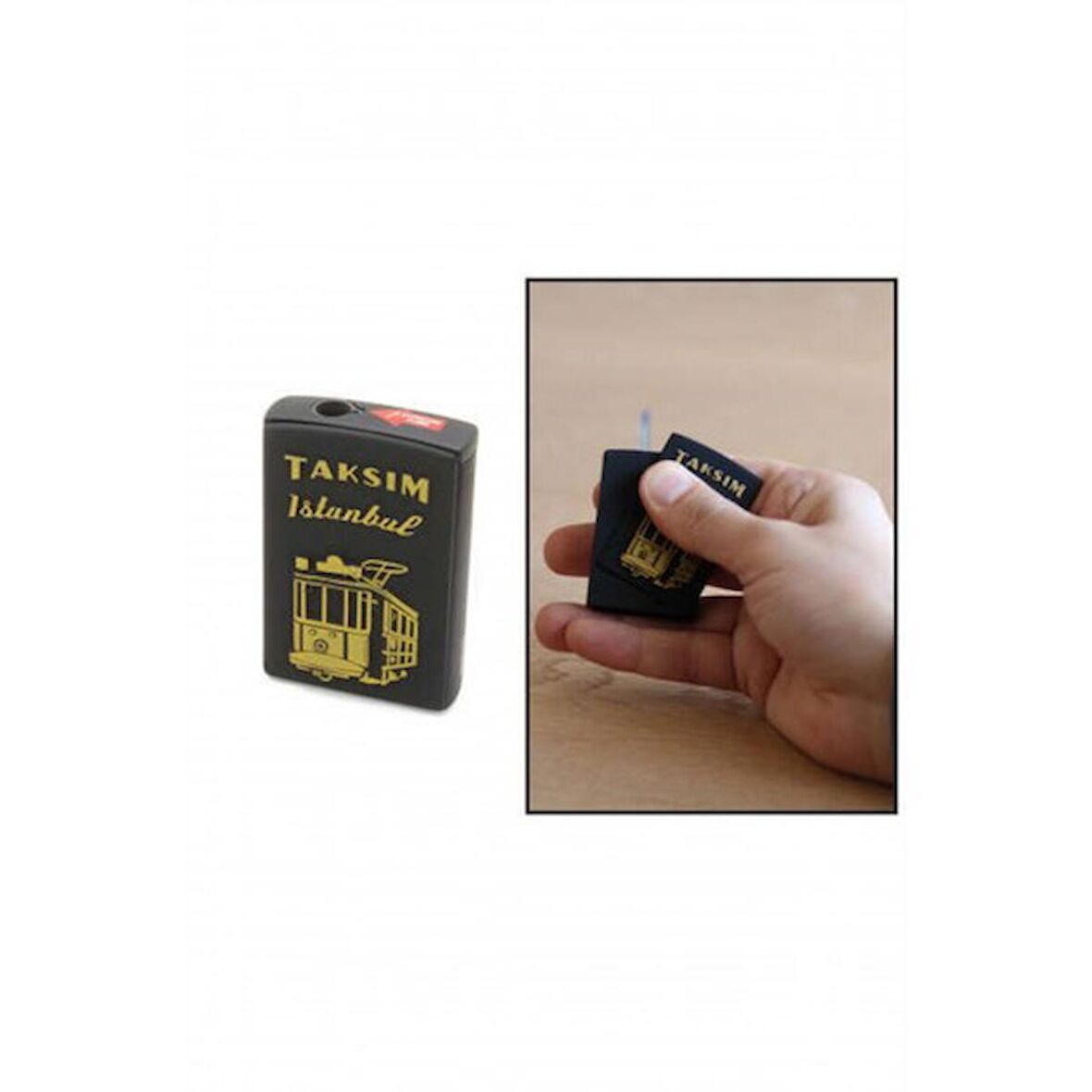 İsme Özel TAKSİM TEMALI YANDAN MEKANİZMALI MAT SİYAH RENK MANYOTORLU METAL ÇAKMAK