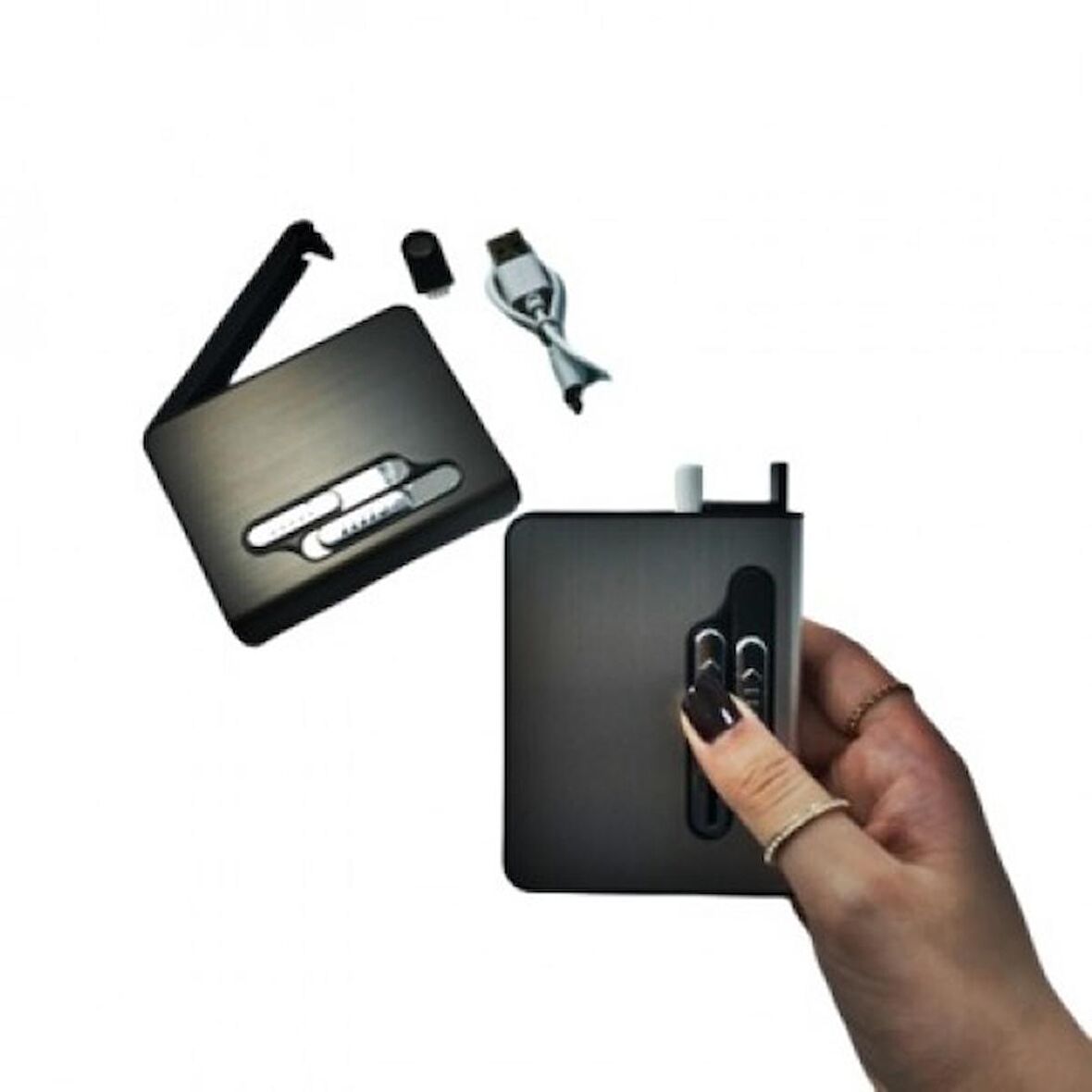 İsme Özel USB ŞARJLI IZGARALI SİGARA ÇIKARAN ÇAKMAKLI TABAKA