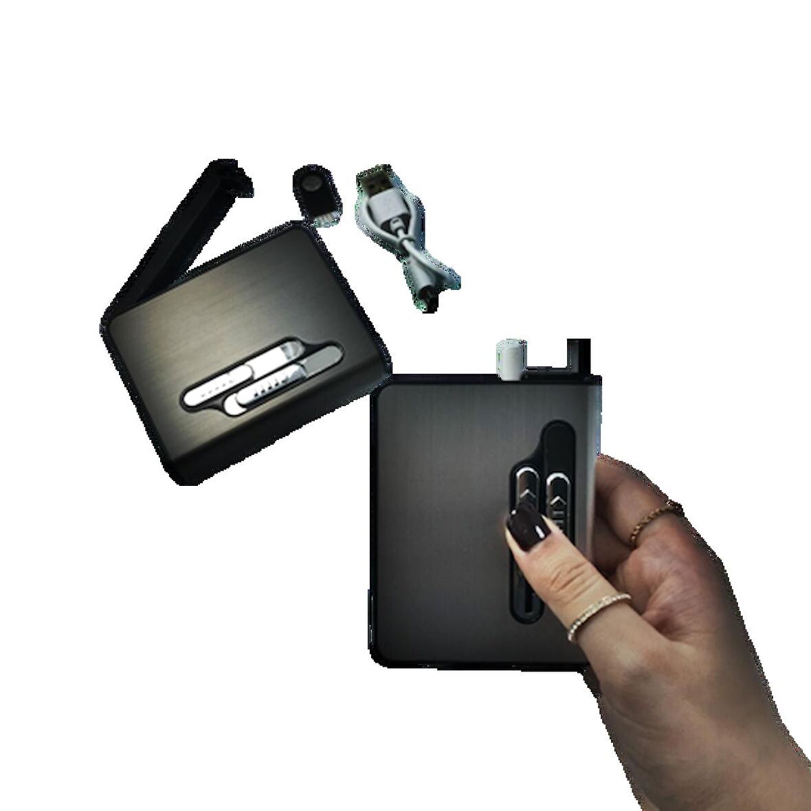 İsme Özel USB ŞARJLI KISA SİGARA ÇIKARAN ÇAKMAKLI TABAKA