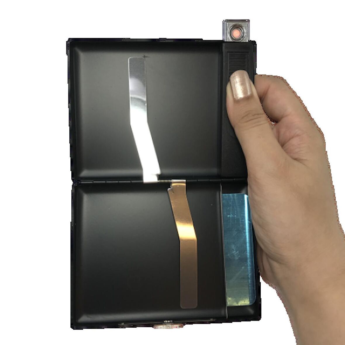 İsme Özel USB ŞARJLI METAL ÇAKMAKLI KISA SİGARA TABAKASI