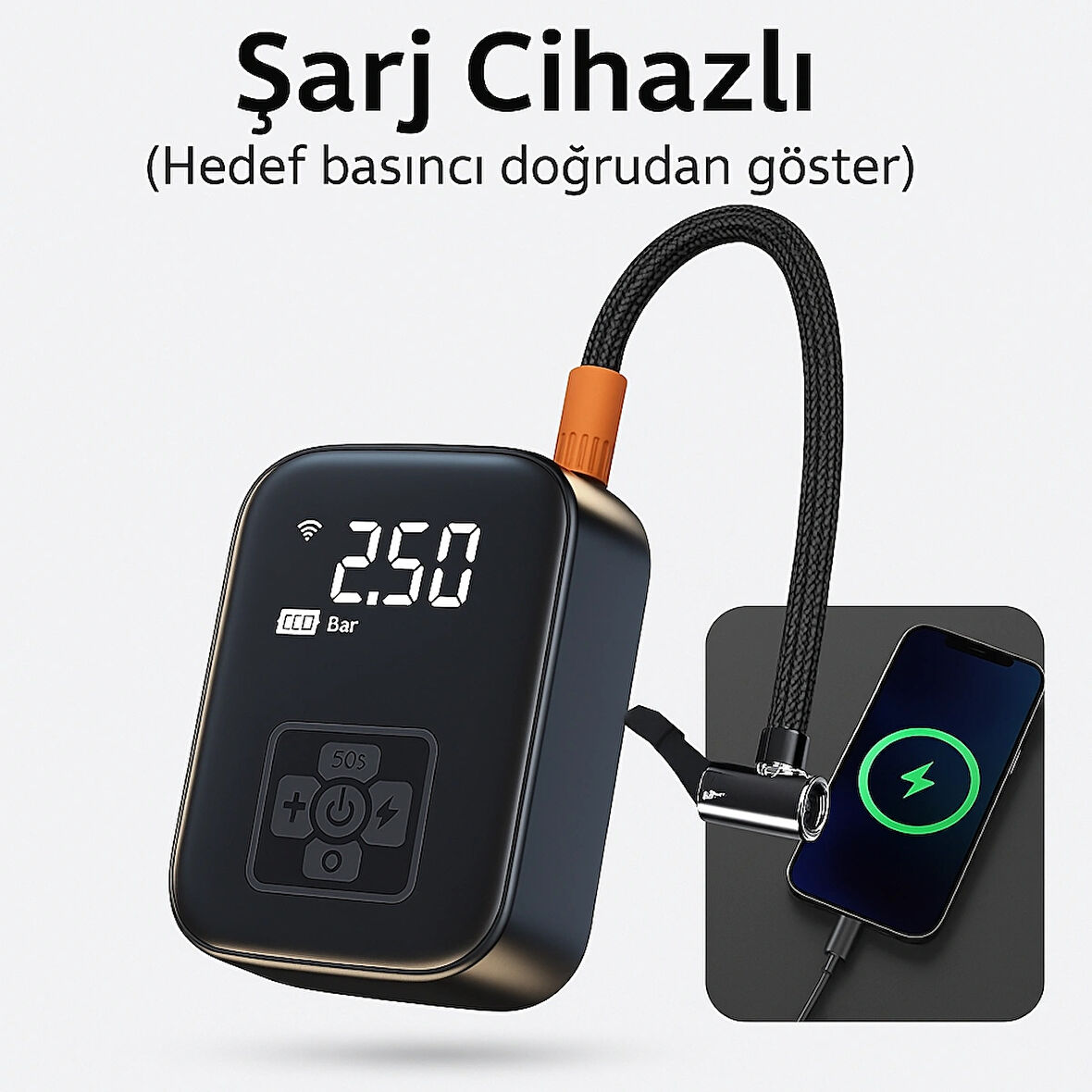  Kablosuz Dijital Hava Kompresörü 4000 mAh | 5 Modlu Şişirme | Powerbank Özellikli