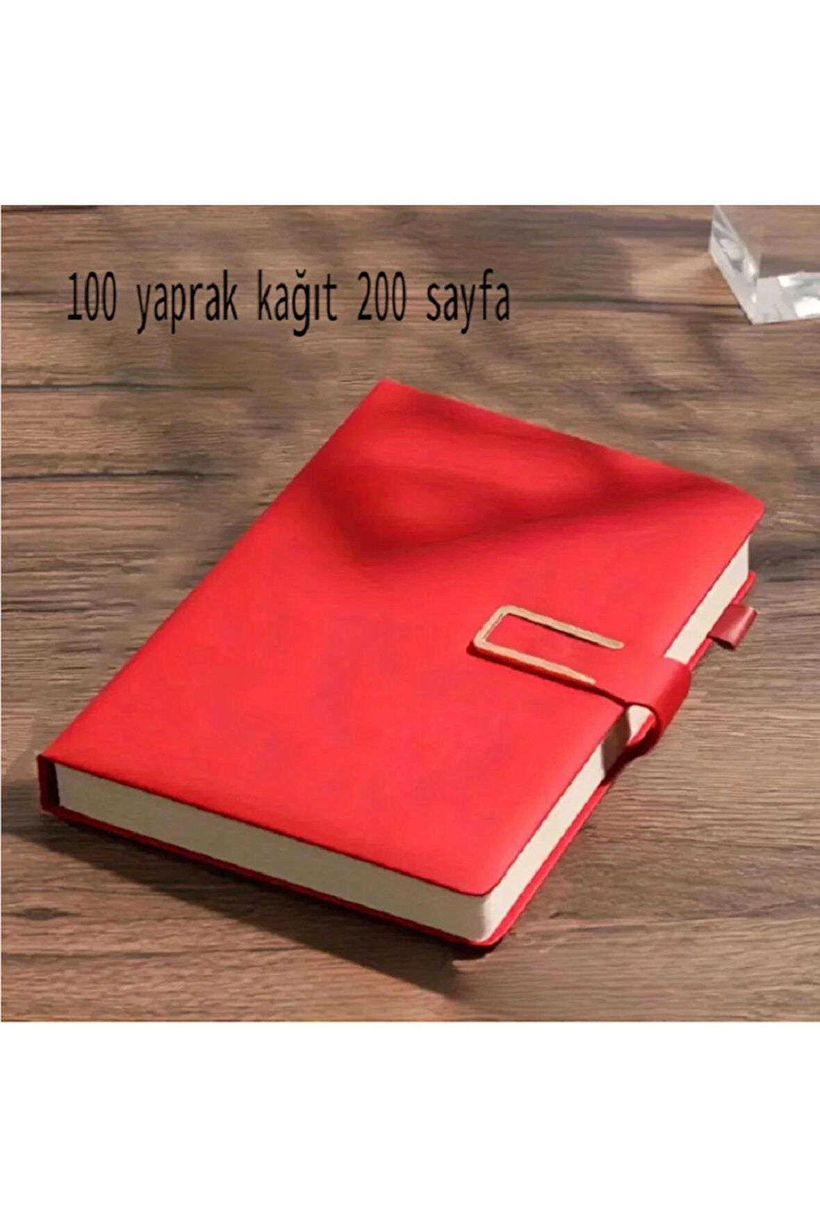 A5 Suni Deri Ciltli Defter - Gündelik Ajanda - Manyetik Kilitli, Kırmızı Çizgili