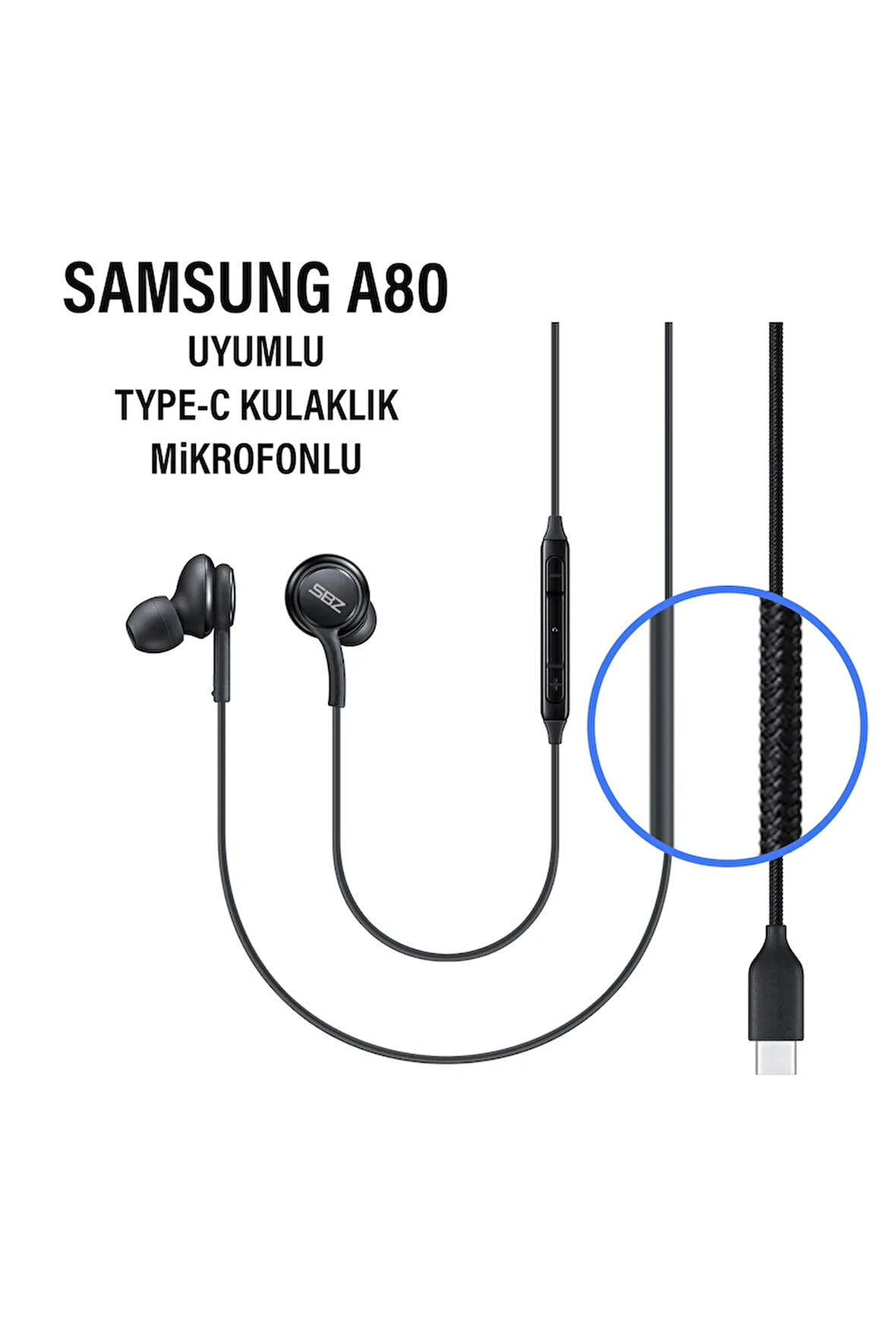 A80 Type C Kulaklık Samsung Galaxy A80 Uyumlu Kulaklık Mikrofonlu