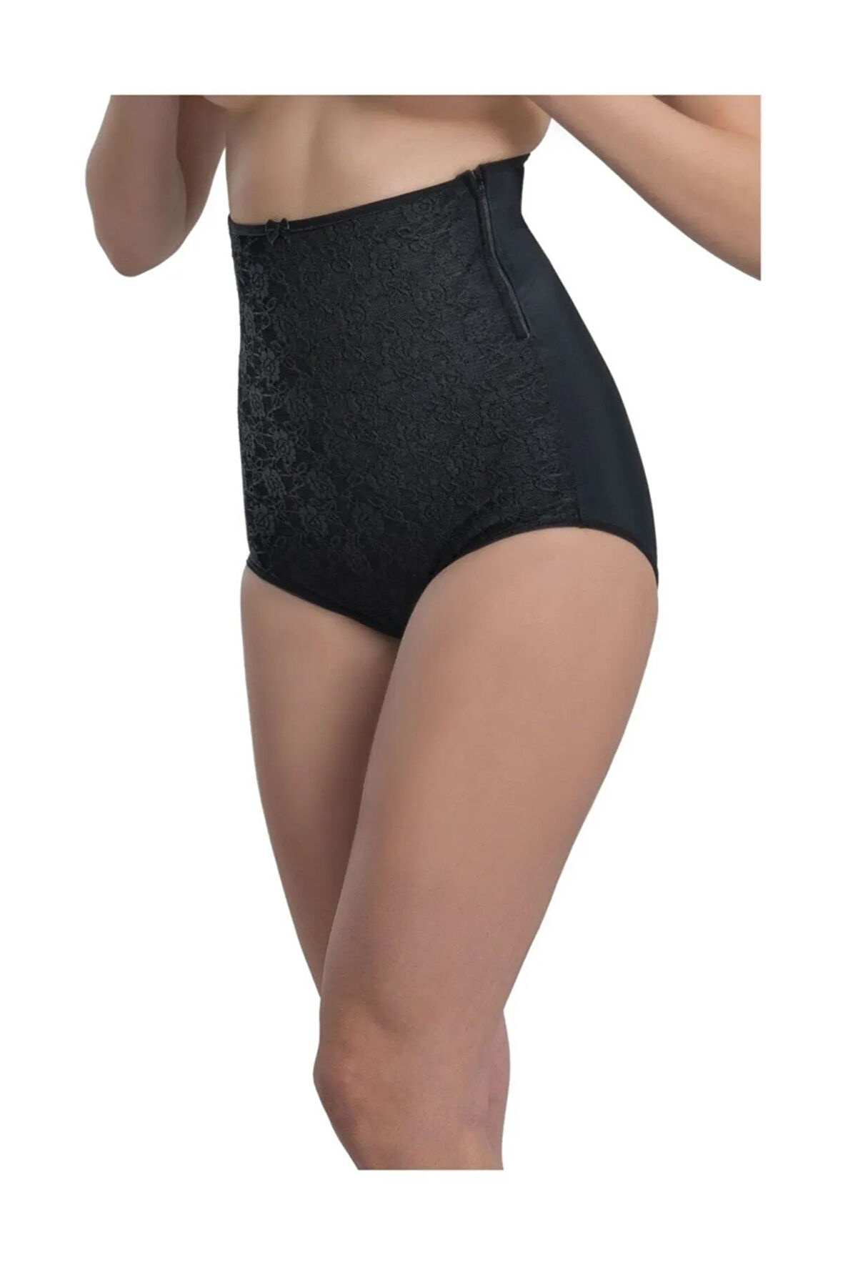 2842 Lazer Kesim Dantelli Yüksek Bel Slip Korse Siyah