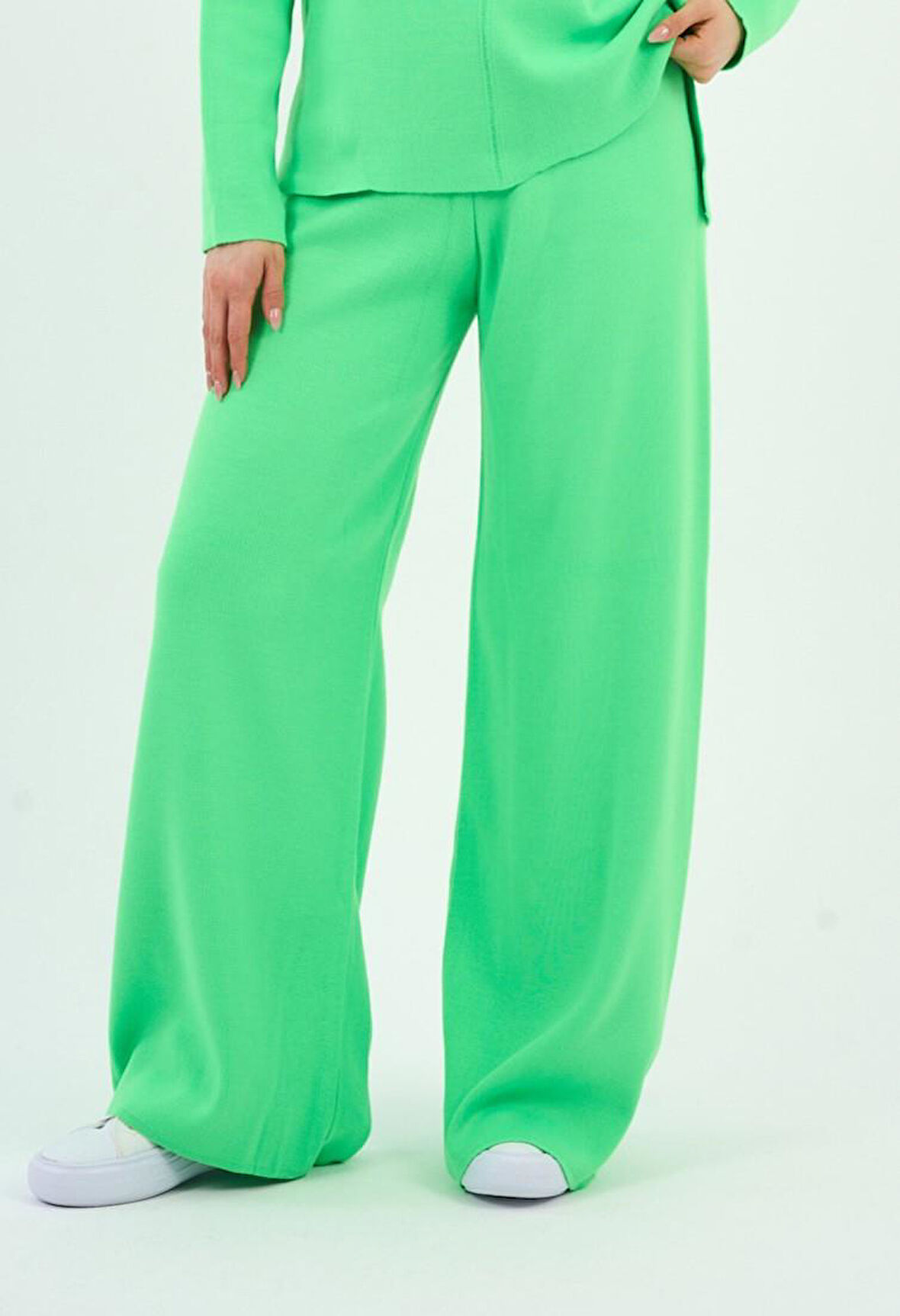 Beli Lastikli Geniş Paça Triko Pantolon (A90944-S-ALT)