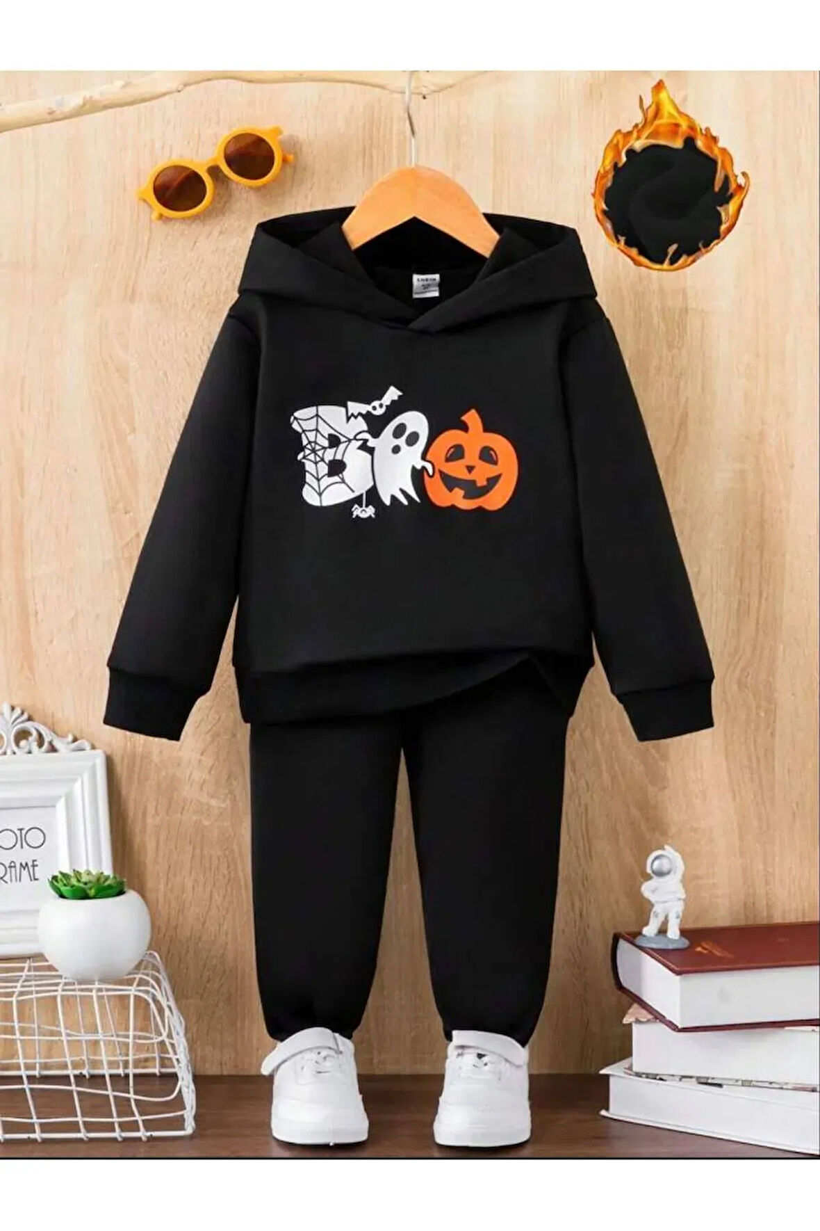 Siyah Halloween Bro Baskılı Kız/Erkek Çocuk Eşofman