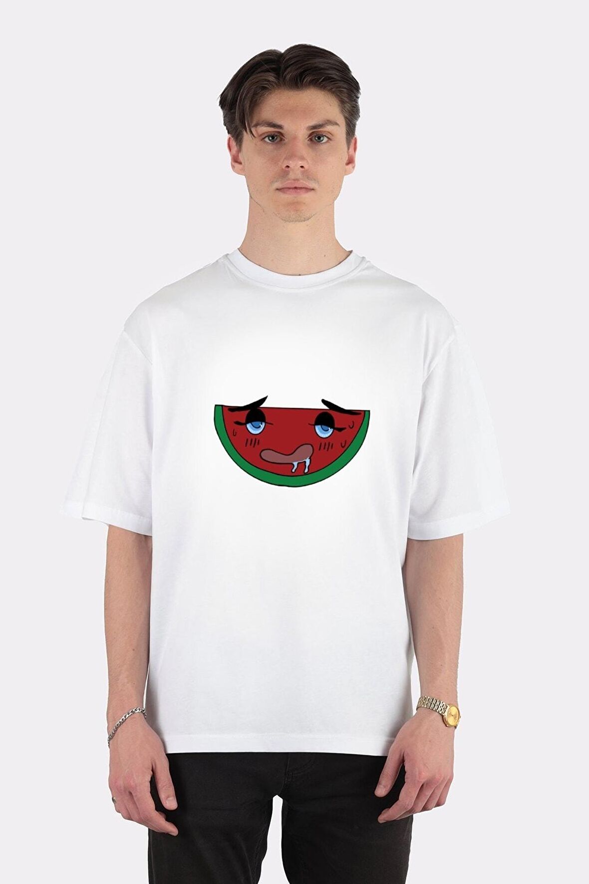 Unisex Beyaz Oversize T-shirt Ahegao Melon 3
