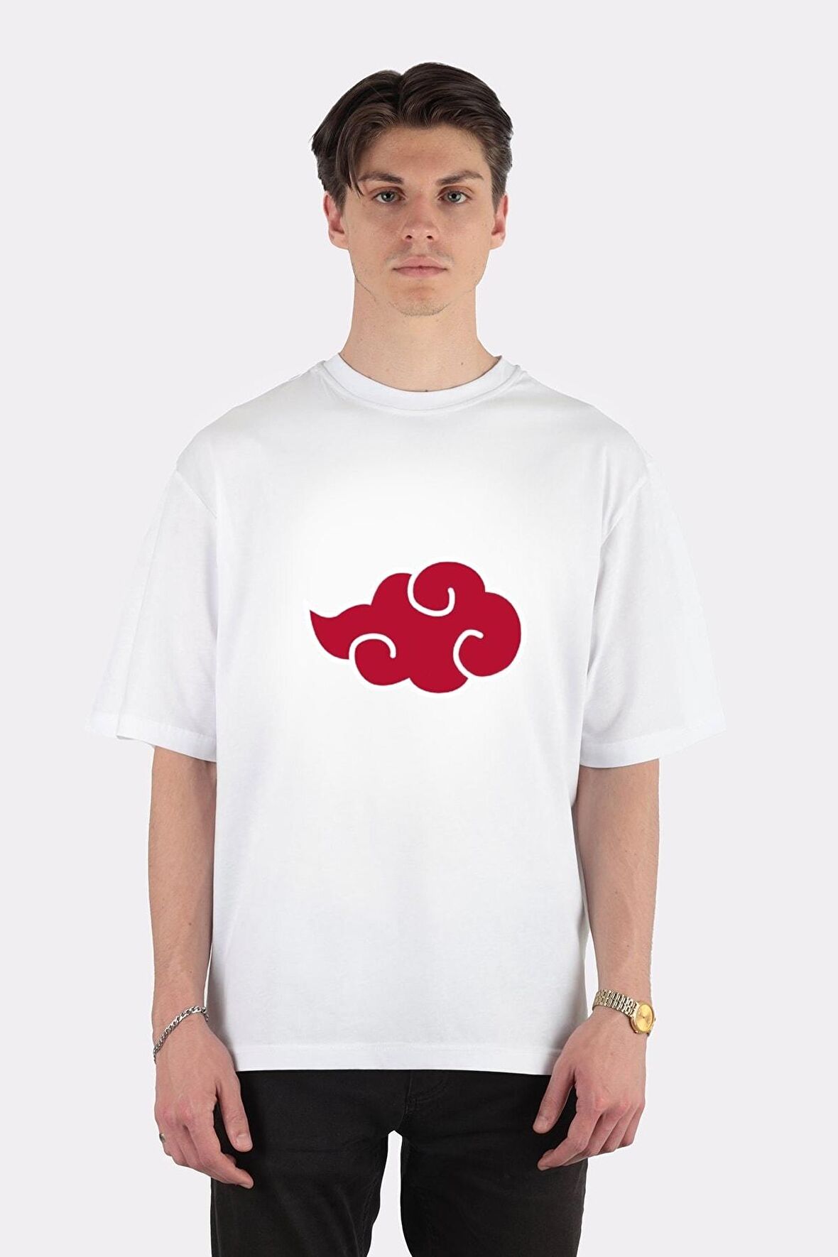 Unisex Beyaz Oversize T-shirt Akatsuki White Line Nice