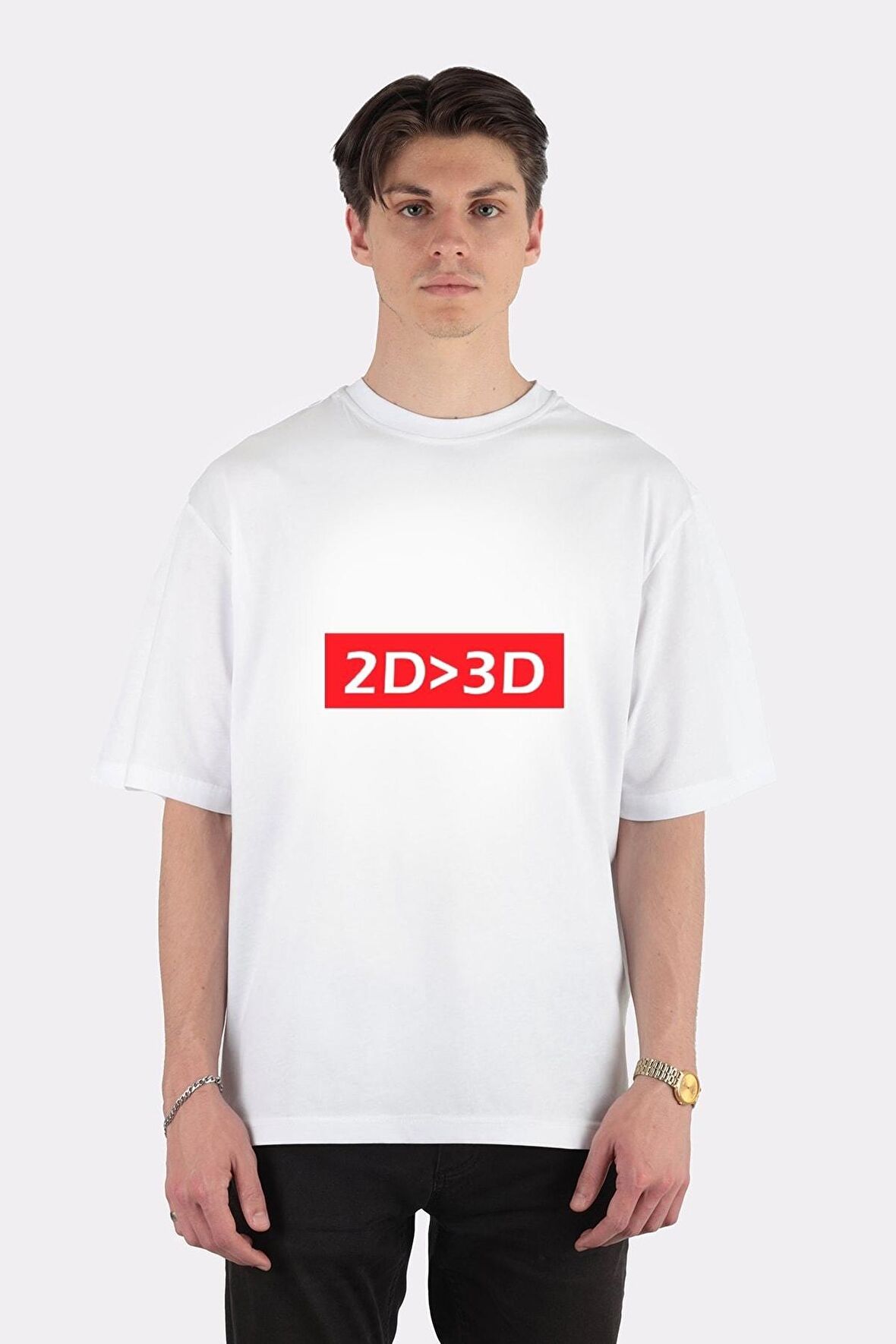 Unisex Beyaz Oversize T-shirt Anime 2d&gt;3d