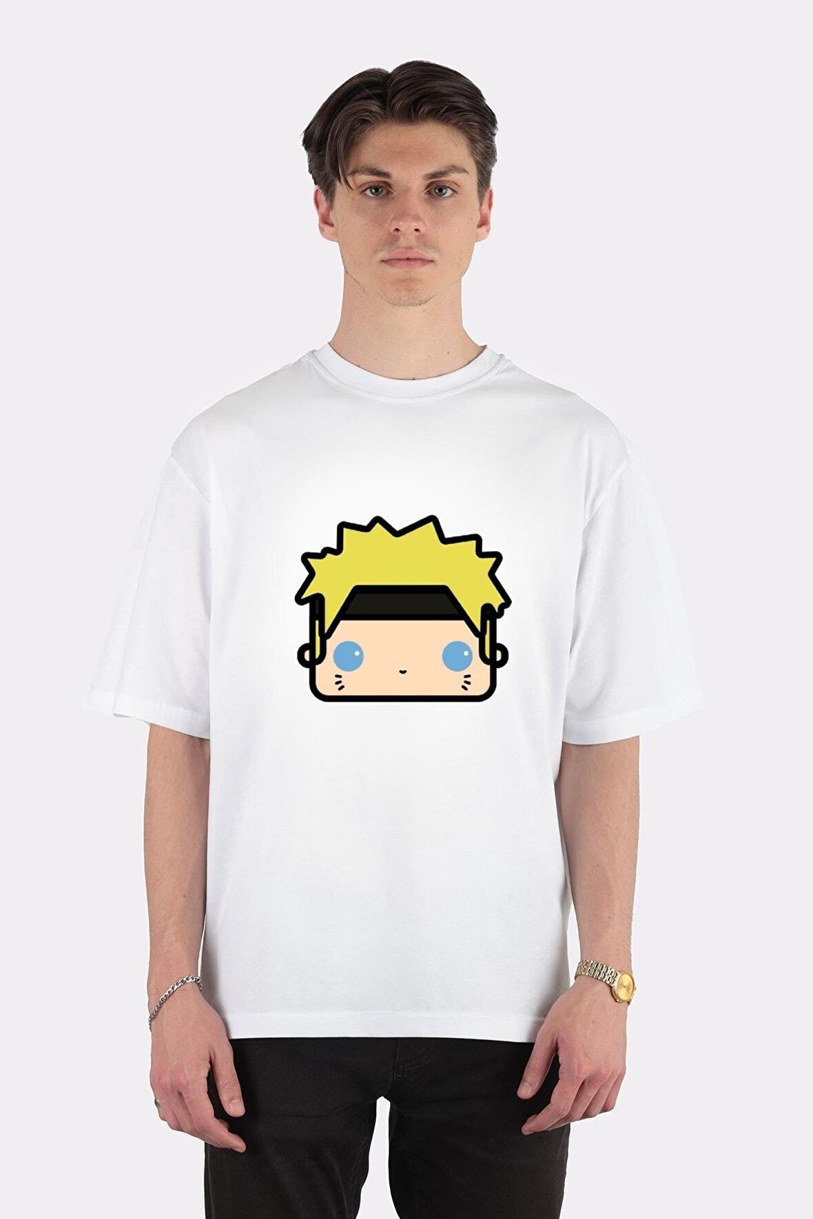 Unisex Beyaz Oversize T-shirt Chibi Naruto Uzumaki