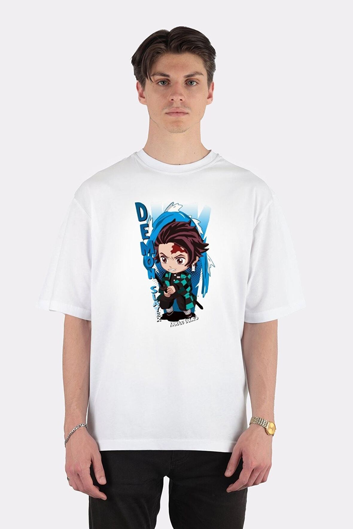 Unisex Beyaz Oversize T-shirt Demon Slayer &quot;tanjiro&quot;