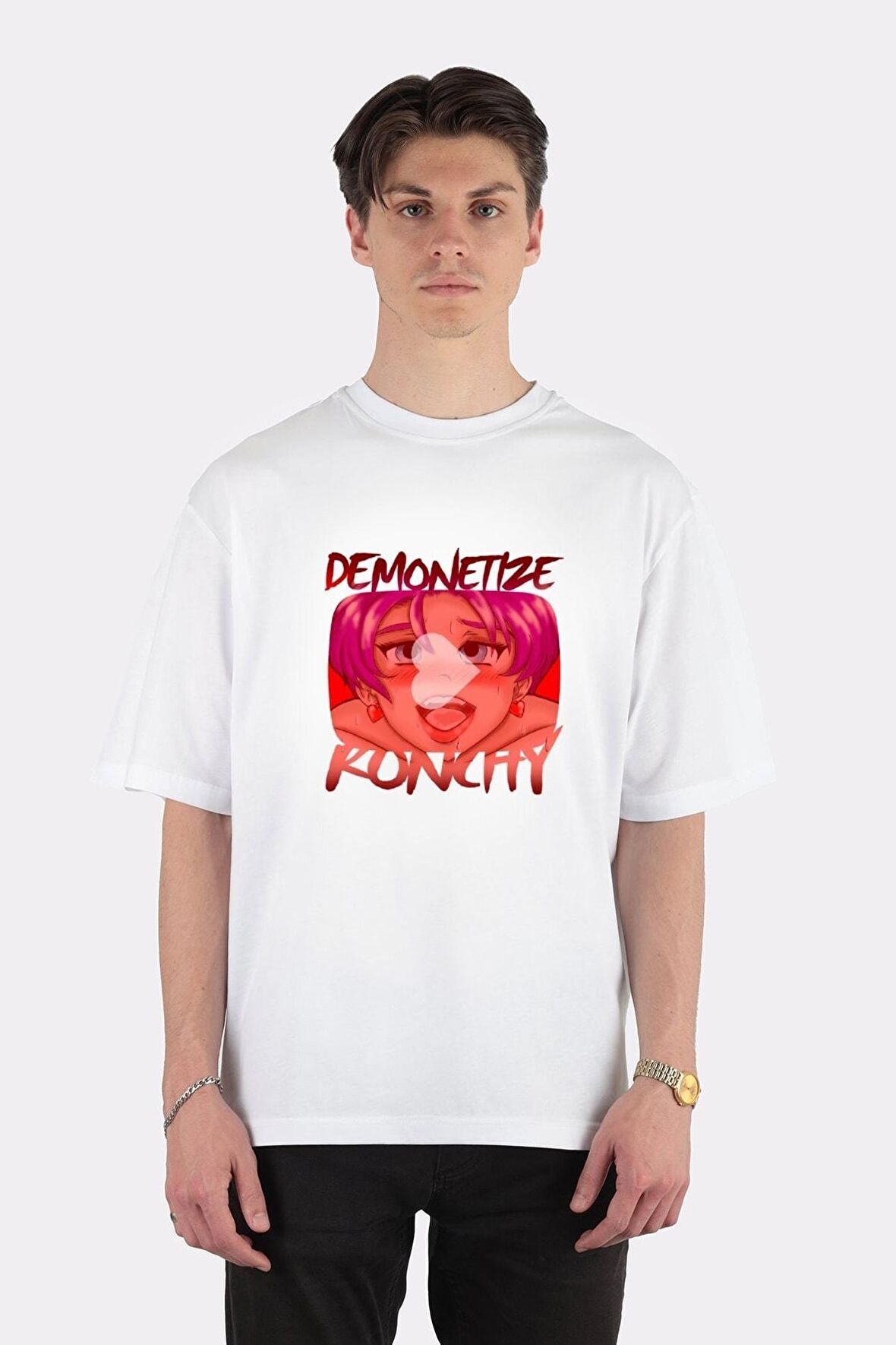 Unisex Beyaz Oversize T-shirt Demonetize Ronchy
