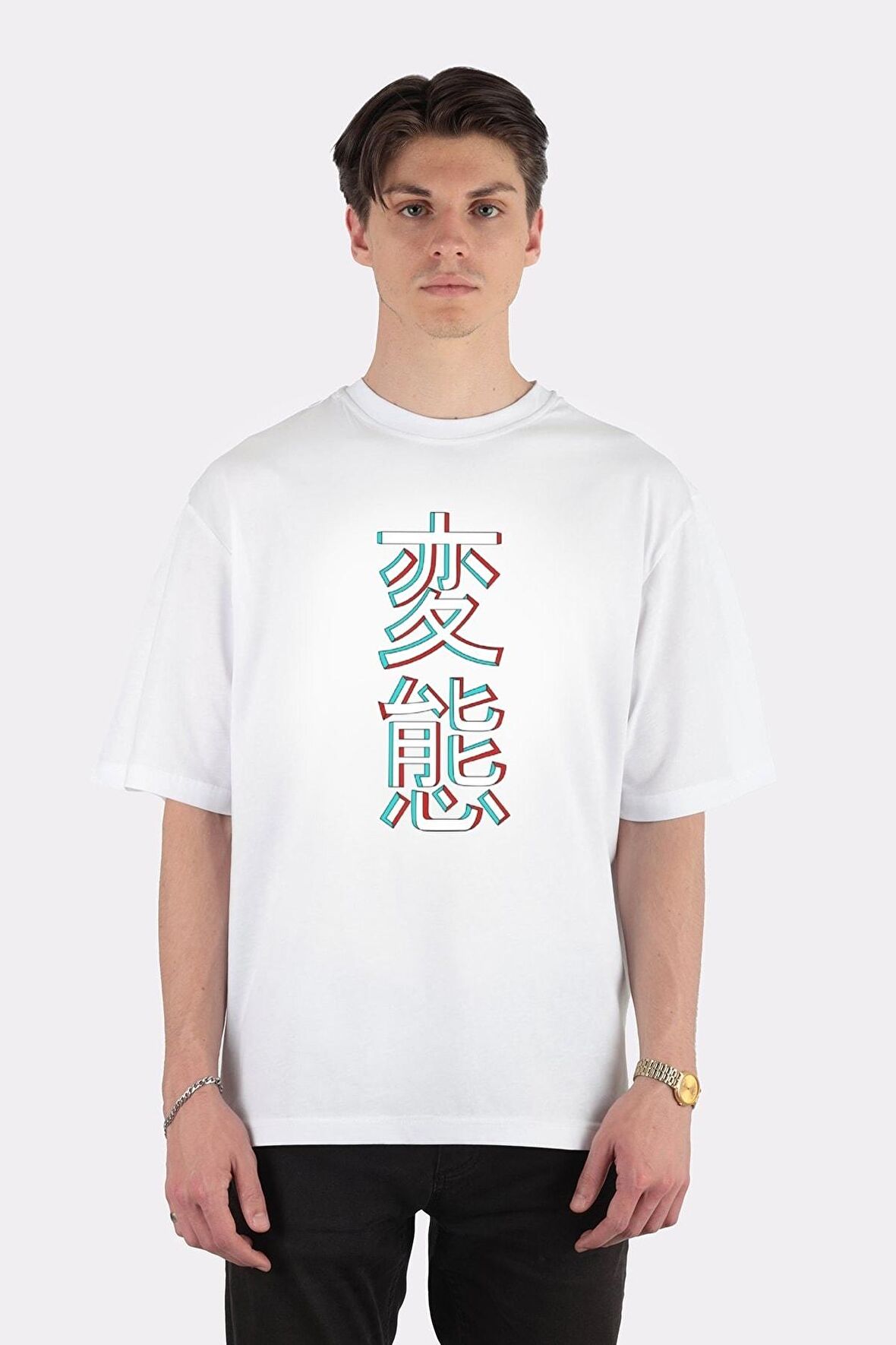 Unisex Beyaz Oversize T-shirt Hieroglyph