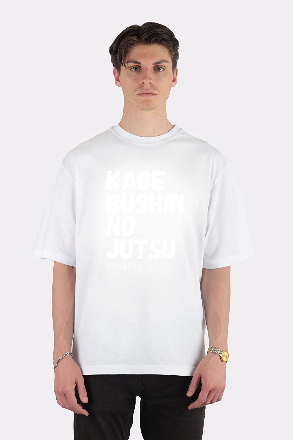 Unisex Beyaz Oversize T-shirt Kage Bushin No Jutsu
