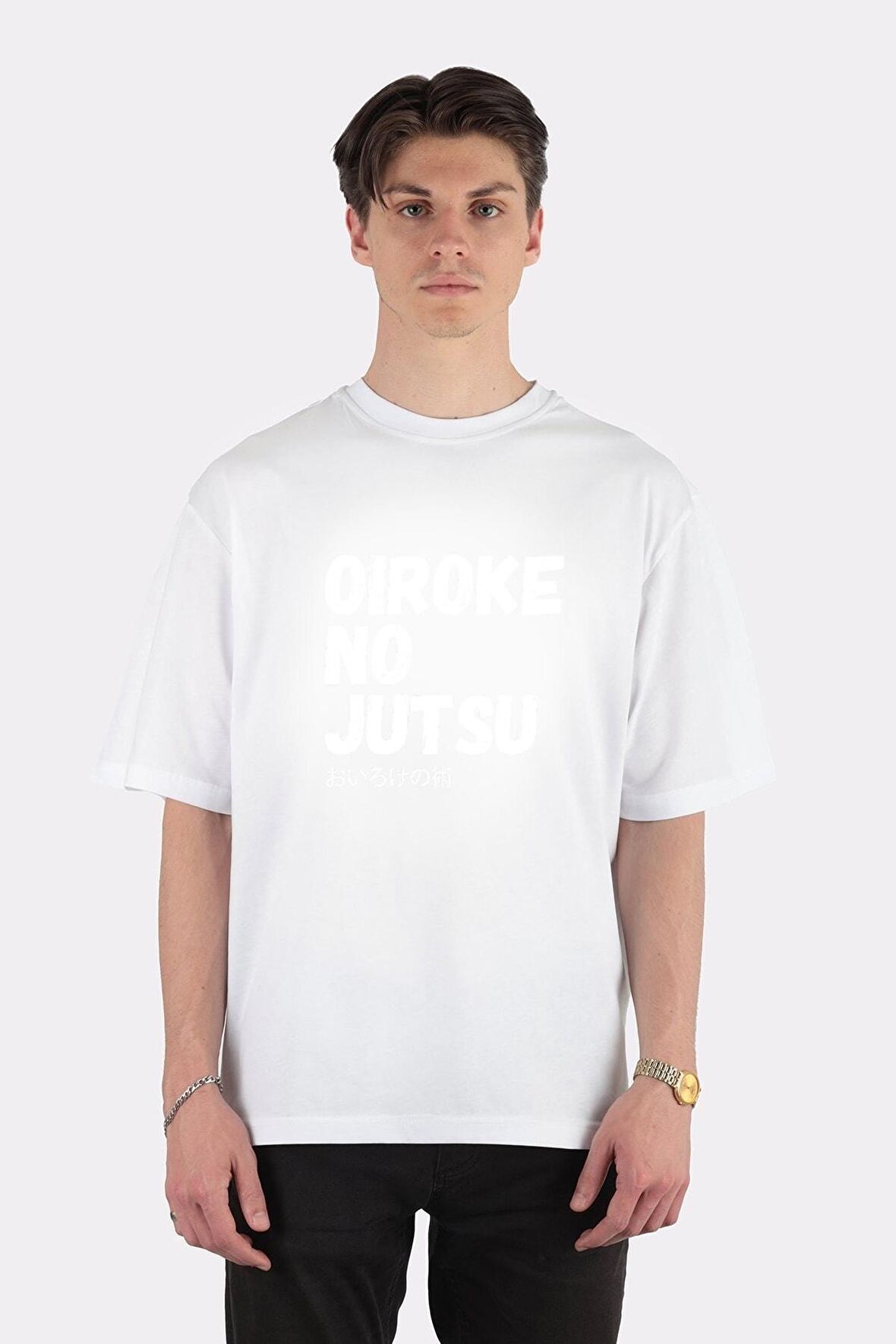 Unisex Beyaz Oversize T-shirt Oiroke No Jutsu Aka Sexy Jutsu