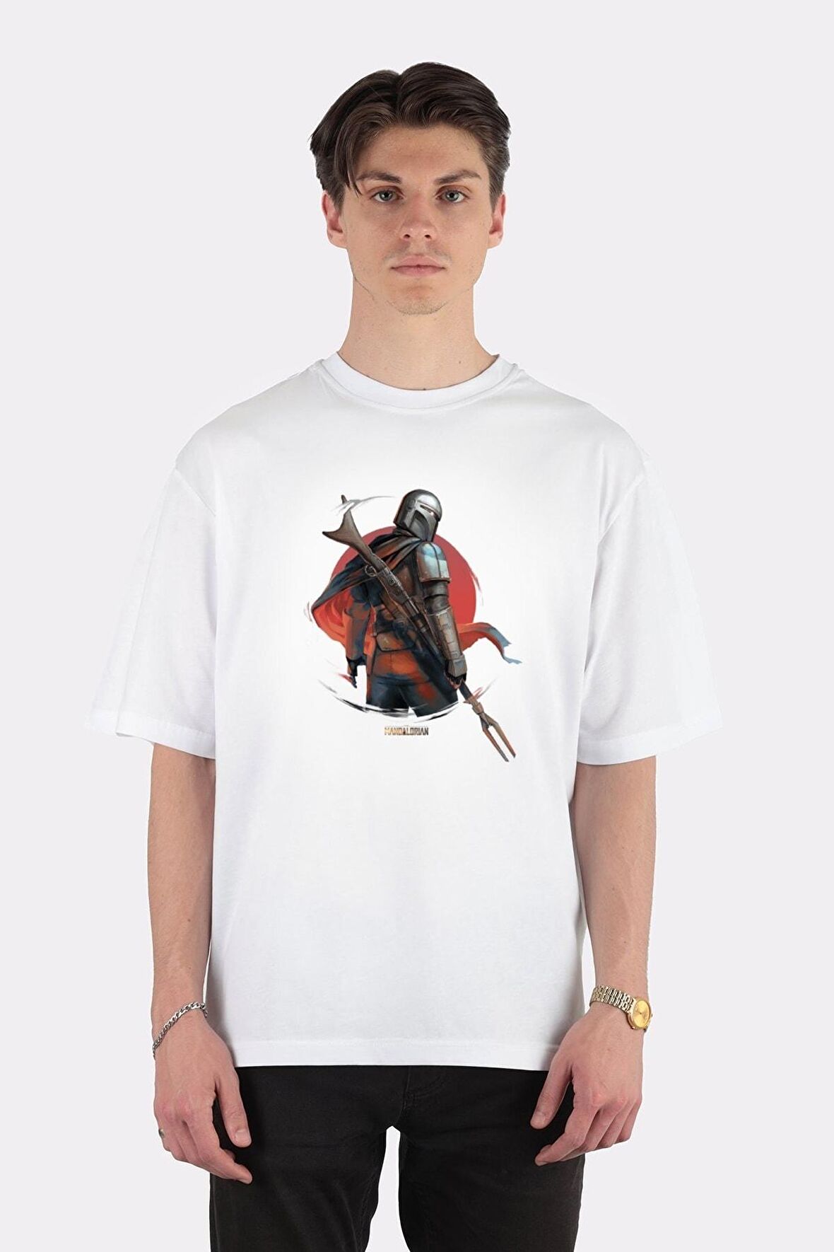 Unisex Beyaz Oversize T-shirt Red Sun Mandalorian