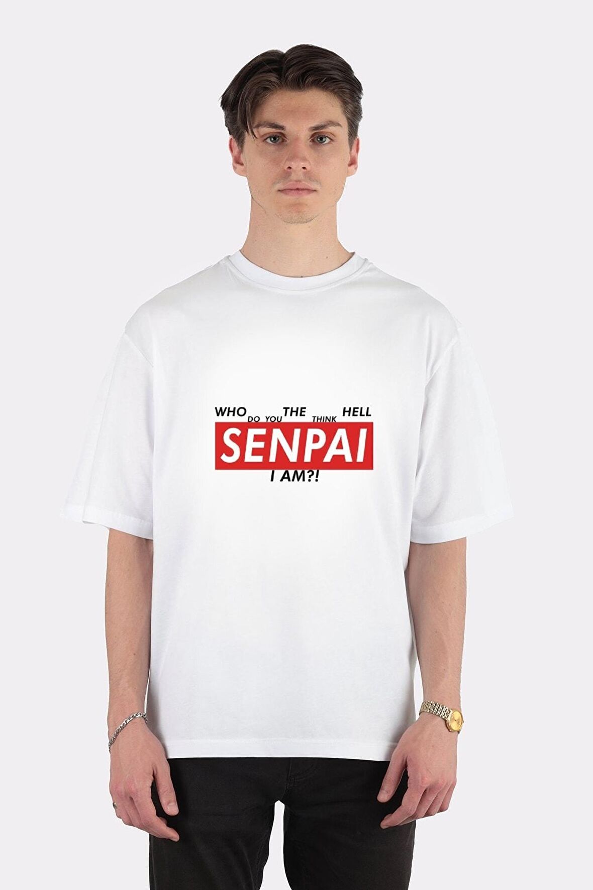 Unisex Beyaz Oversize T-shirt Senpai