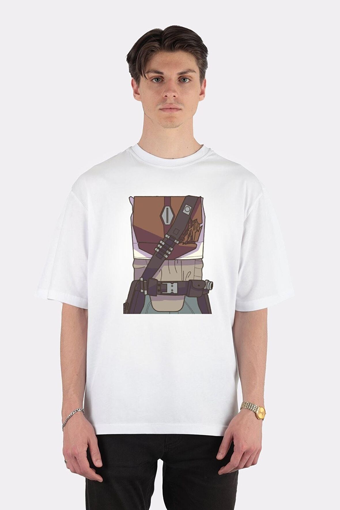 Unisex Beyaz Oversize T-shirt The Mandalorian Mando Costume
