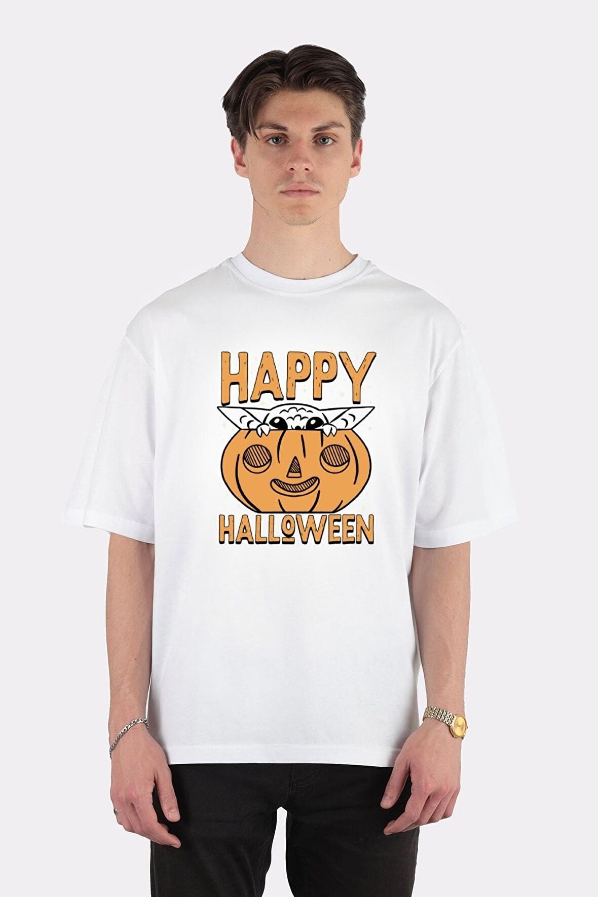 Unisex Beyaz Oversize T-shirt The Mandalorian The Pumpkin Child