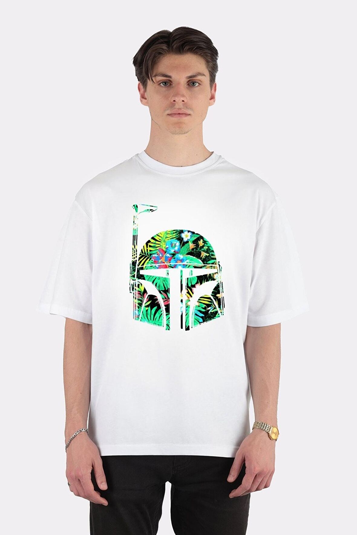 Unisex Beyaz Oversize T-shirt Tropical Boba Fett