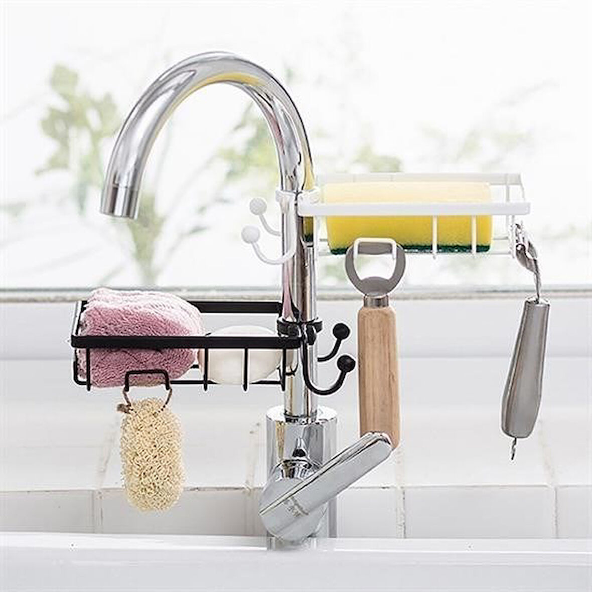 BUFFER® Paslanmaz Çelik Mutfak Banyo Musluğuna Sabitlenebilir Sabunluk