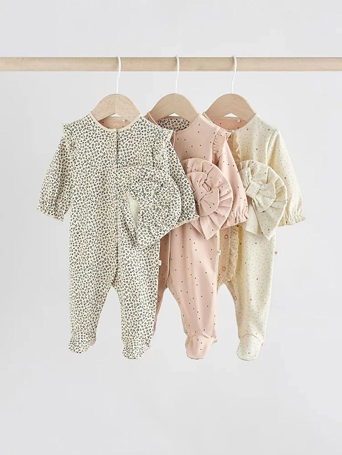 Next Baby Pamuklu Leopar Desenli Şapkalı 3'lü Tulum Set