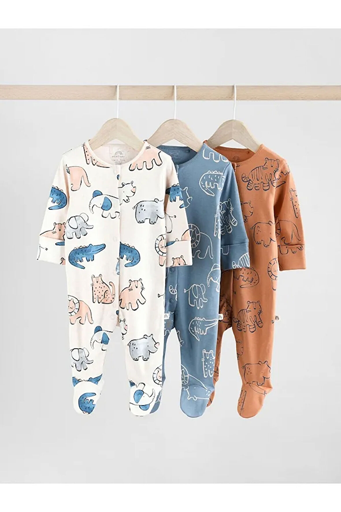 %100 Pamuklu Mavi Animal Desenli 3'lü Tulum Set