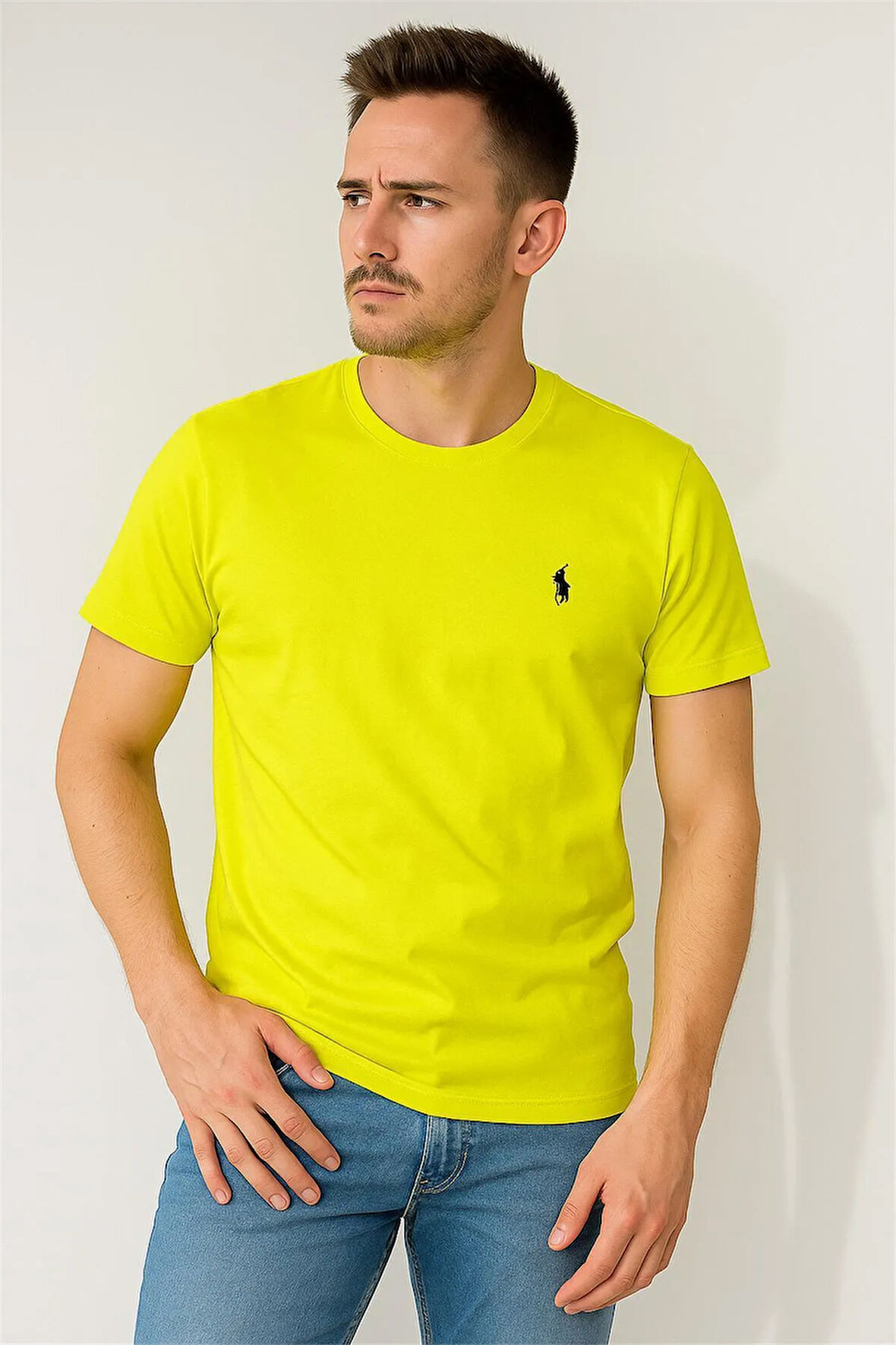 SÜPREME KUMAŞ BİSİKLET YAKA NAKIŞLI TSHİRT SARI