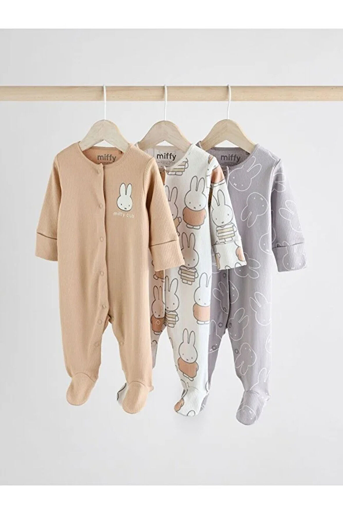 % 100 Pamuklu Premium Krem Tavşan Desenli 3'lü Tulum Set