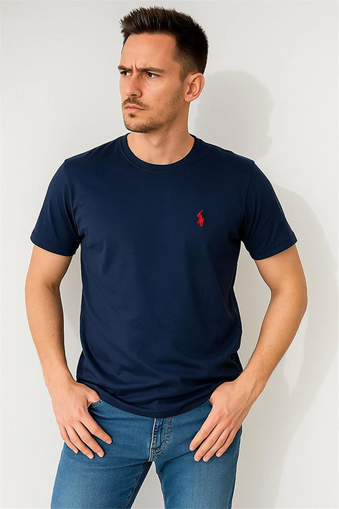 SÜPREME KUMAŞ BİSİKLET YAKA NAKIŞLI TSHİRT LACİVERT