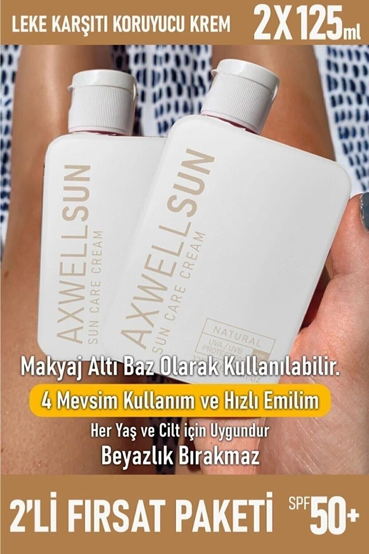 Sun Care Cream Leke Karşıtı Koruyucu Güneş Krem Spf50 125 ml 2 Adet