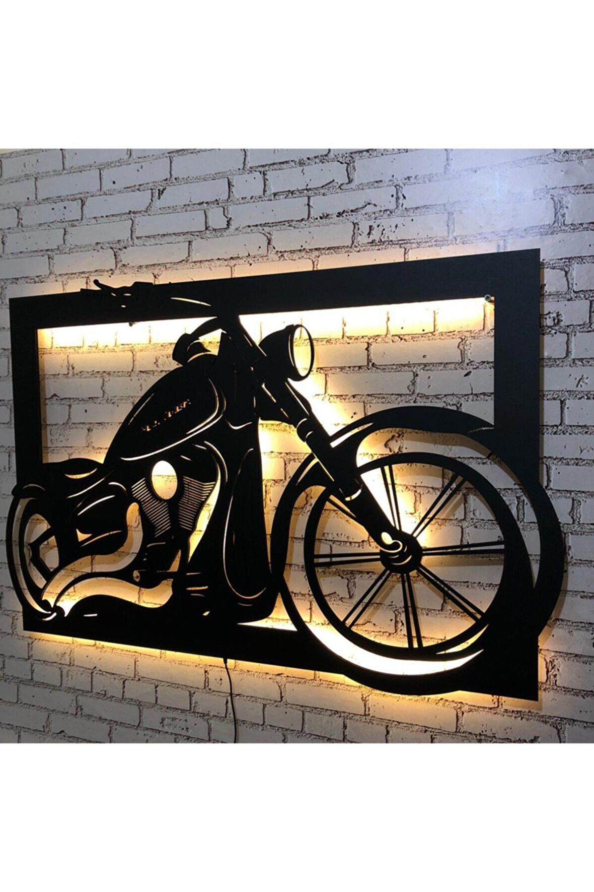 Harley Davıdson Motosiklet Figürü Üç Boyutlu Led Işıklı Tablo Ahşap Duvar Dekorasyonu 50 X 70