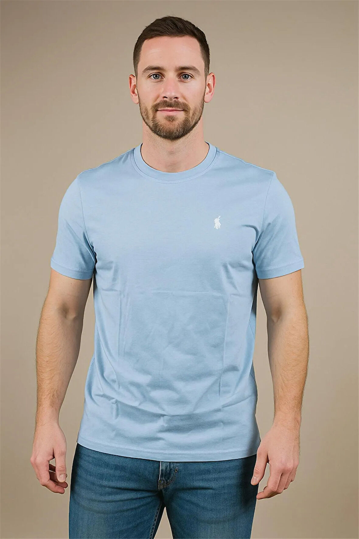 BİSİKLET YAKA TSHİRT BASKILI BUZ MAVİSİ POLO