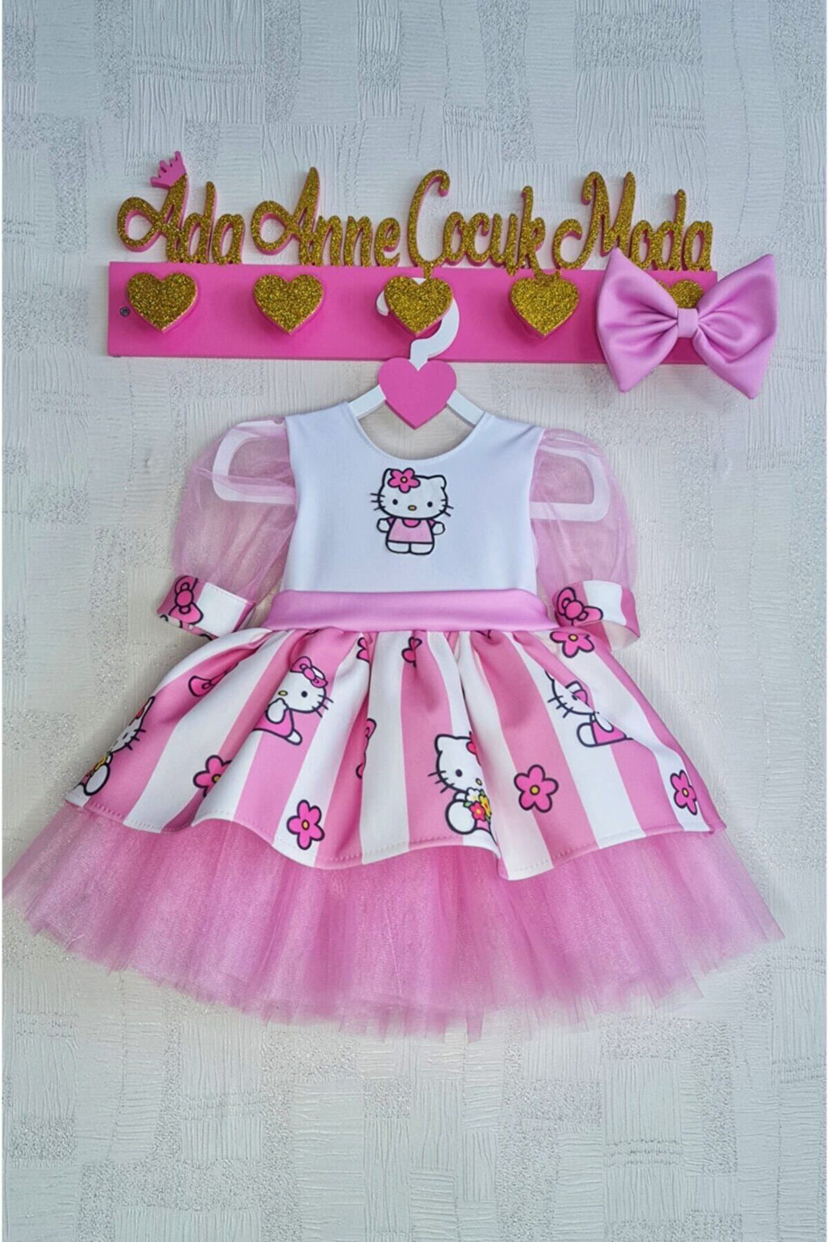 Kız Çocuk Pembe Kabarık Tüllü Hello Kitty Elbise