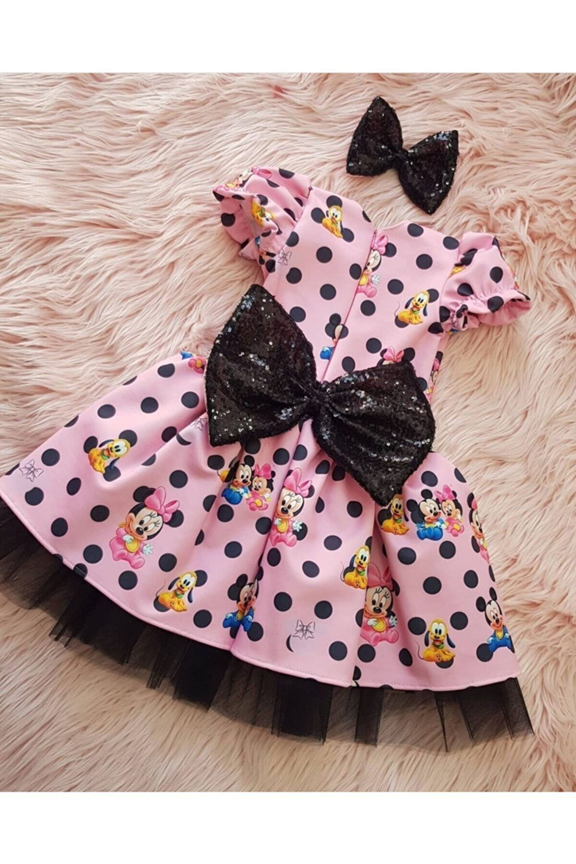 Kız Çocuk Miki Mickey Mouse Pembe Tüllü Kabarık Elbise