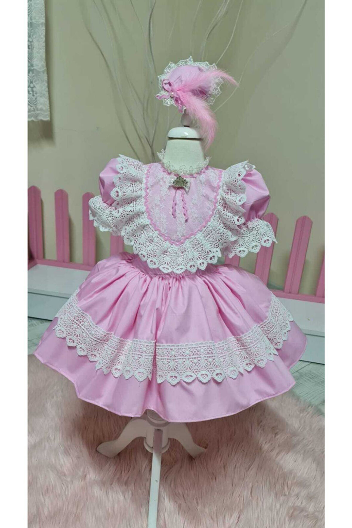 Kız Çocuk Tüllü Kabarık Pembe Vintage Elbise