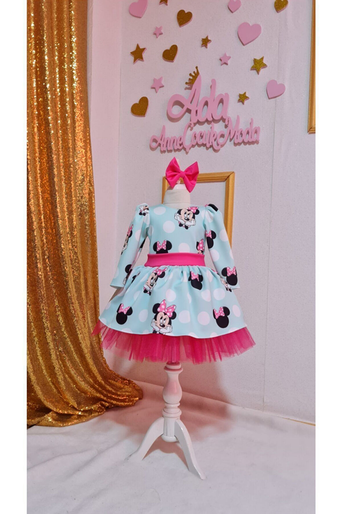 Kız Çocuk Minnie Mickey Mouse Desenli Tüllü Kabarık Elbise